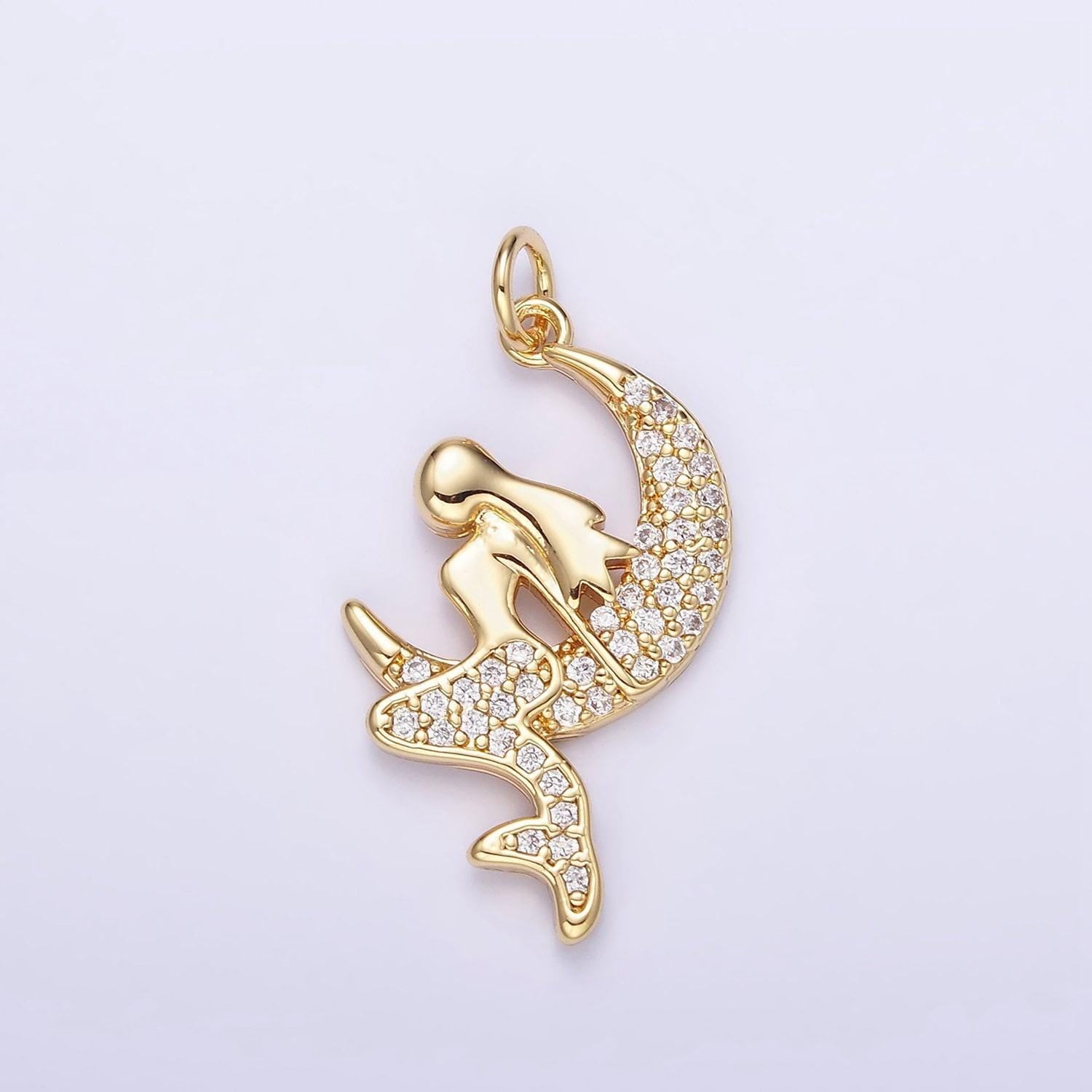 14k gold filled micro pave cz mermaid pendant charm, micro pave cz mermaid heart pendant charm, pendant, for diy jewelry w624