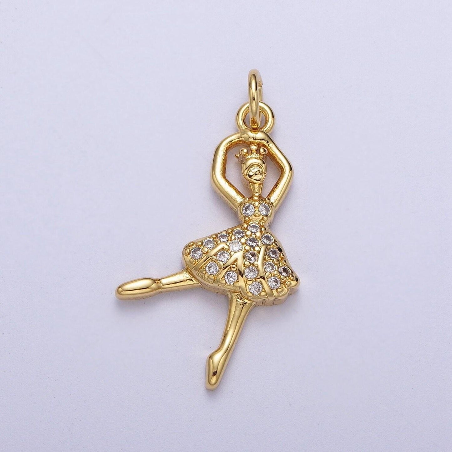 Gold cz ballerina pendant, 14k gold plated clear micro paved cz ballet ballerina ballerino charm | c-690