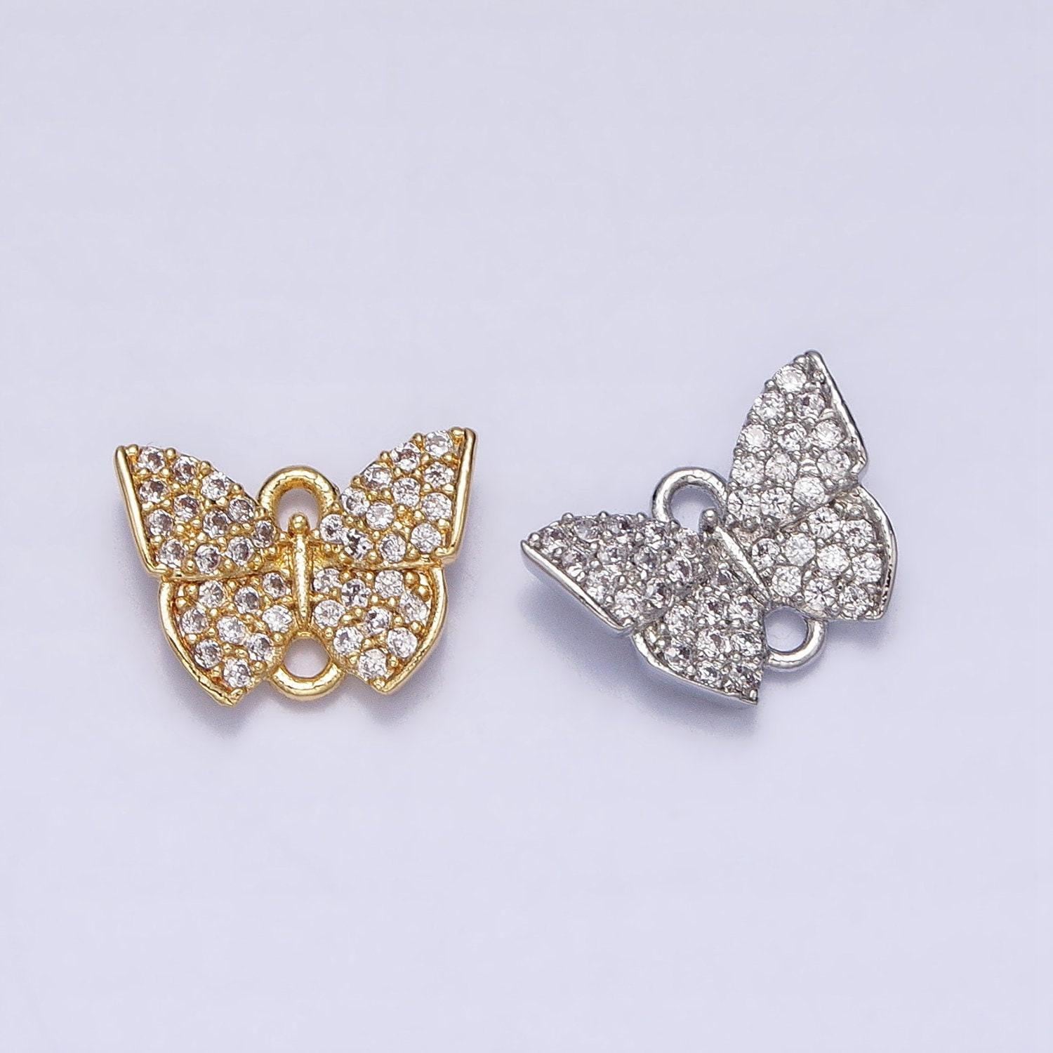 Mini gold micro pave butterfly charm, cubic zirconia butterfly pendant charm connector double bail charm, for diy jewelry y-854