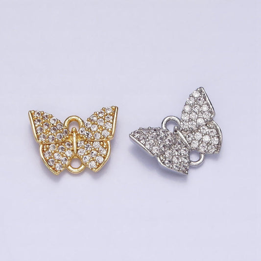 Mini gold micro pave butterfly charm, cubic zirconia butterfly pendant charm connector double bail charm, for diy jewelry y-854