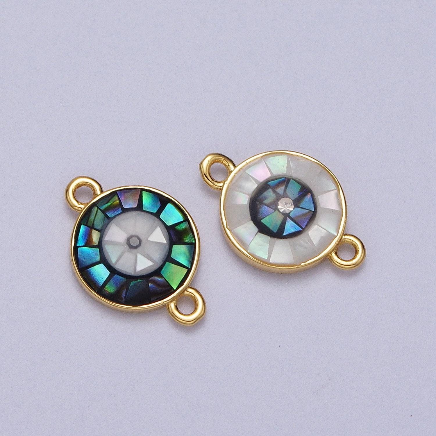 Gold filled evil eye charm connector for bracelet link connector double bail opal eye charm y666