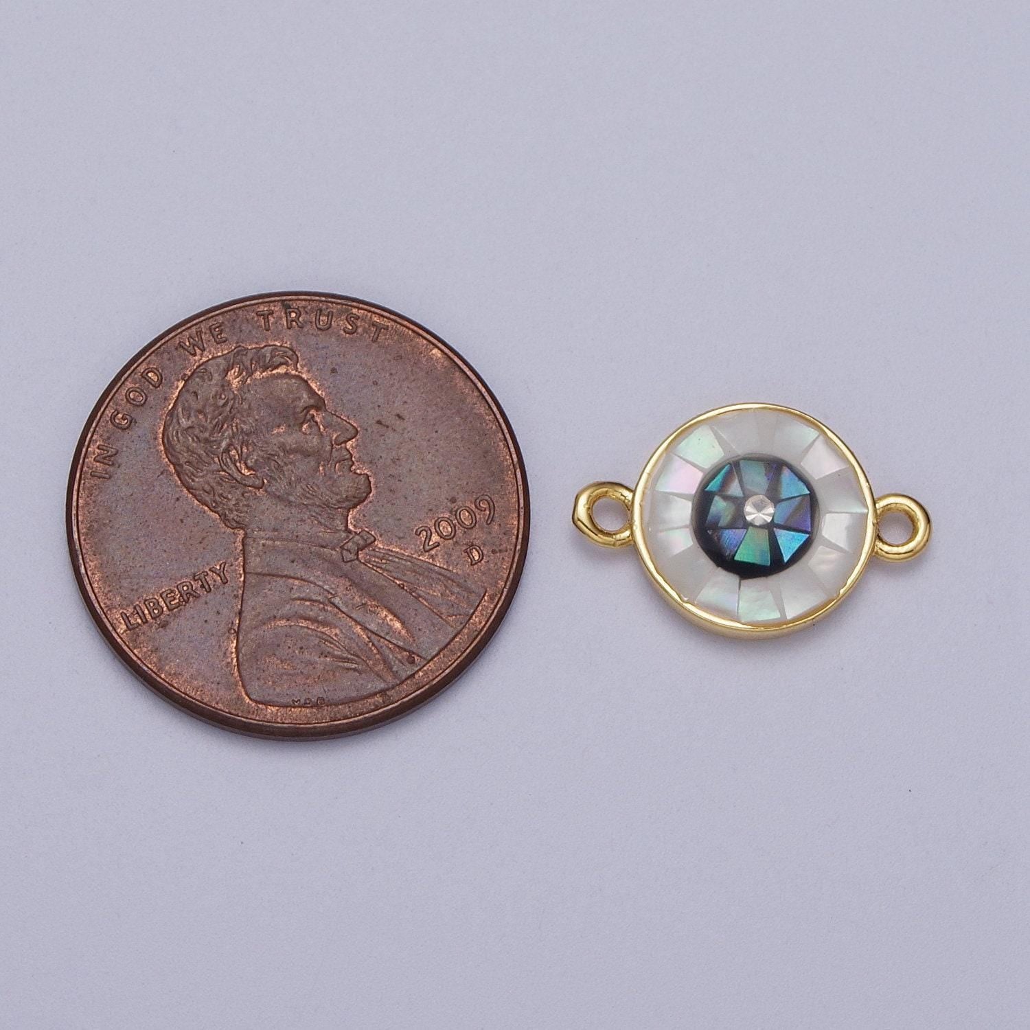 Gold filled evil eye charm connector for bracelet link connector double bail opal eye charm y666