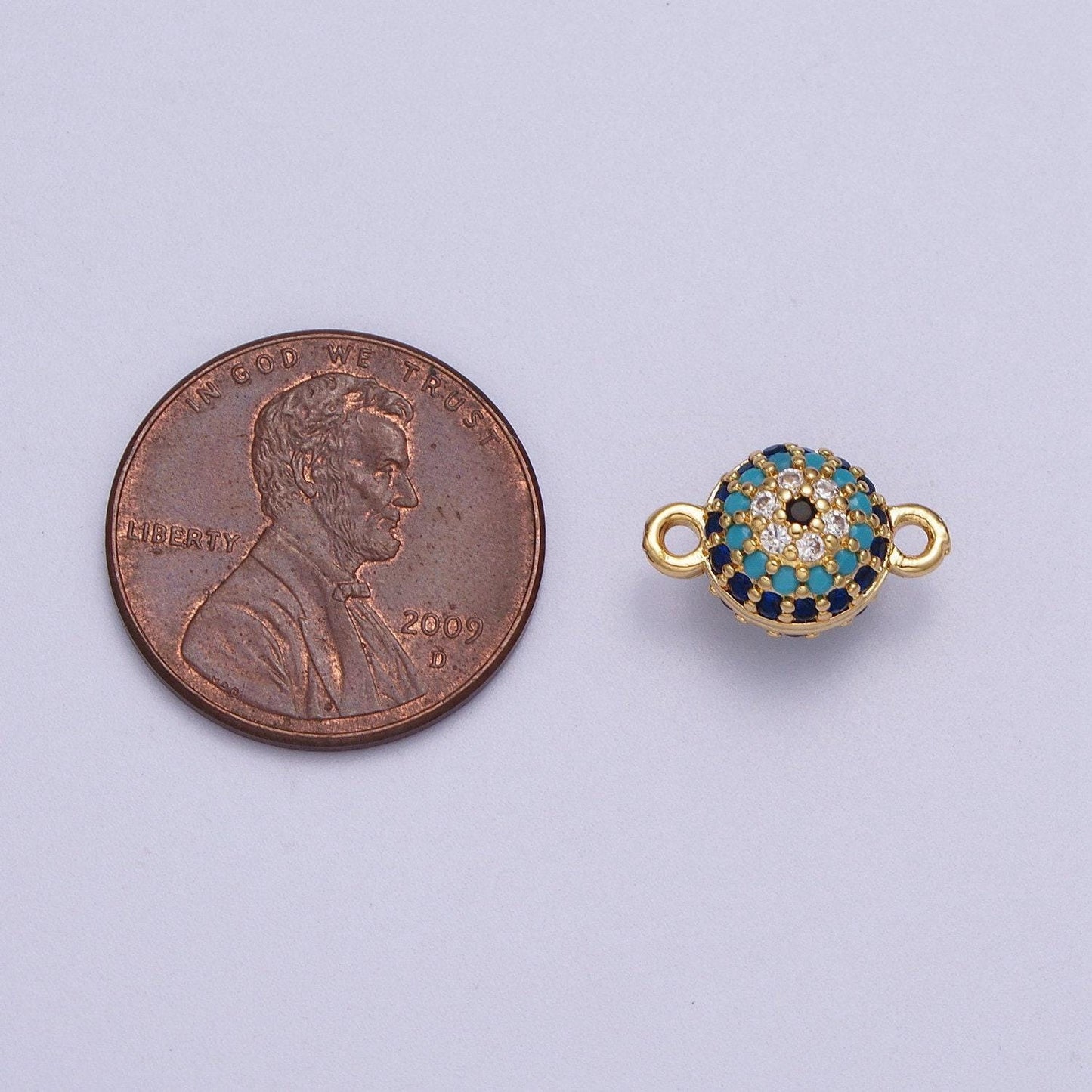 Round 24k gold filled evil eye charm connector greek evil eye link connector pave evil eye jewelry making for bracelet necklace earring y659