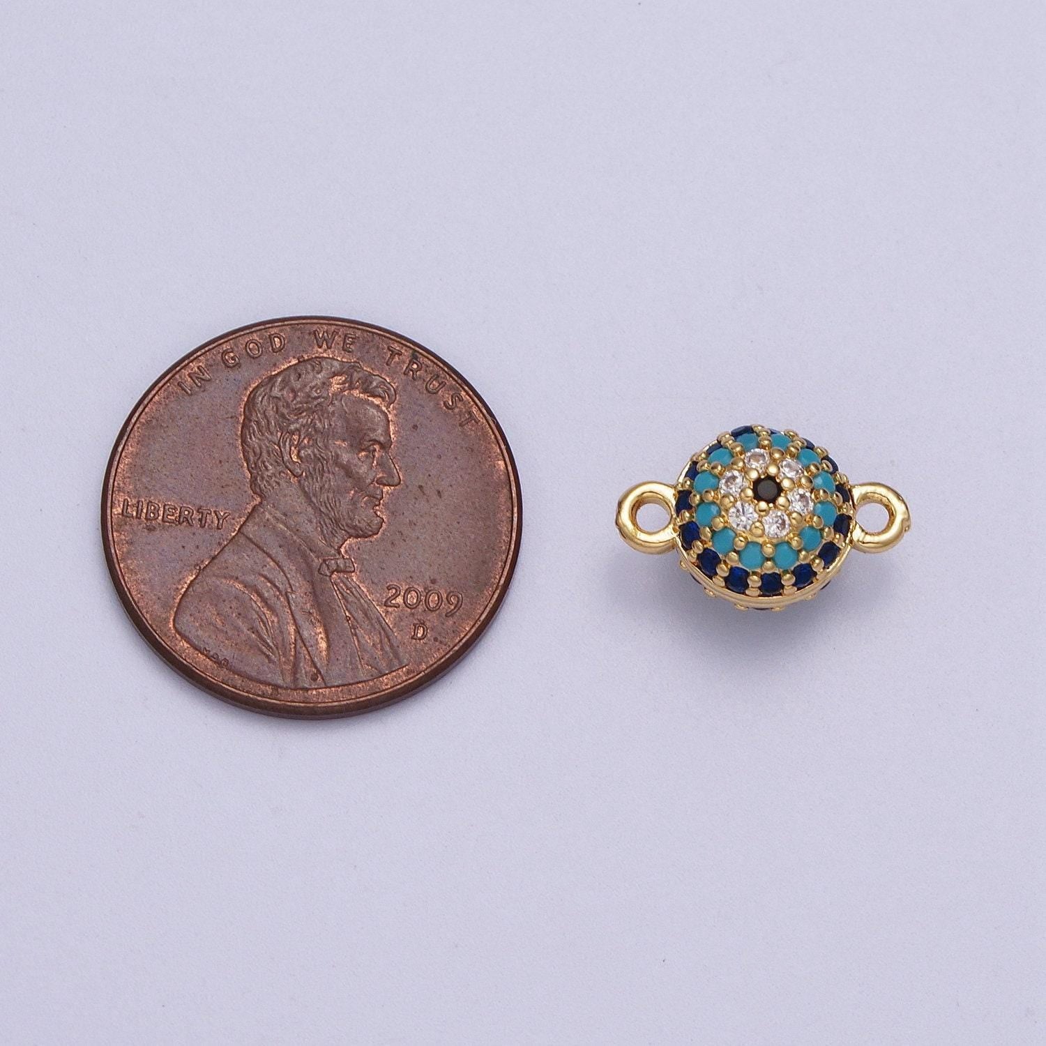 Round 24k gold filled evil eye charm connector greek evil eye link connector pave evil eye jewelry making for bracelet necklace earring y659