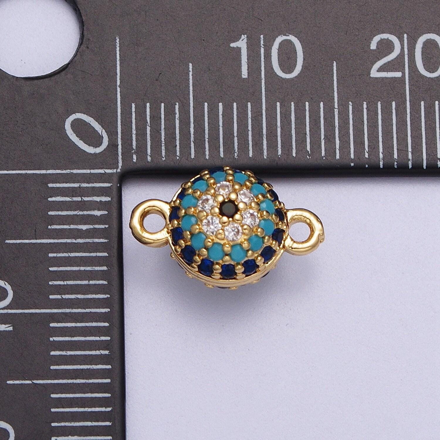 Round 24k gold filled evil eye charm connector greek evil eye link connector pave evil eye jewelry making for bracelet necklace earring y659