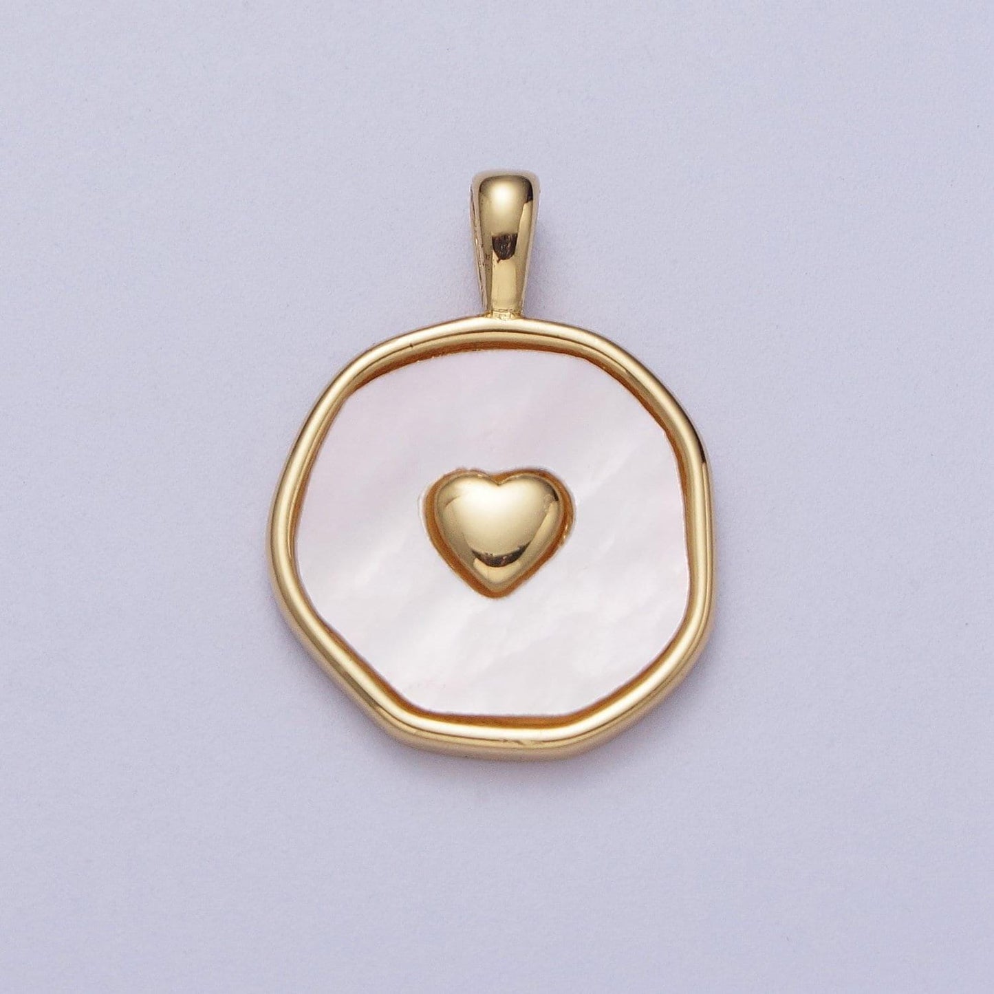 24k gold filled cross heart pearl, abalone round charm pendant for minimalist jewelry | i430 i546