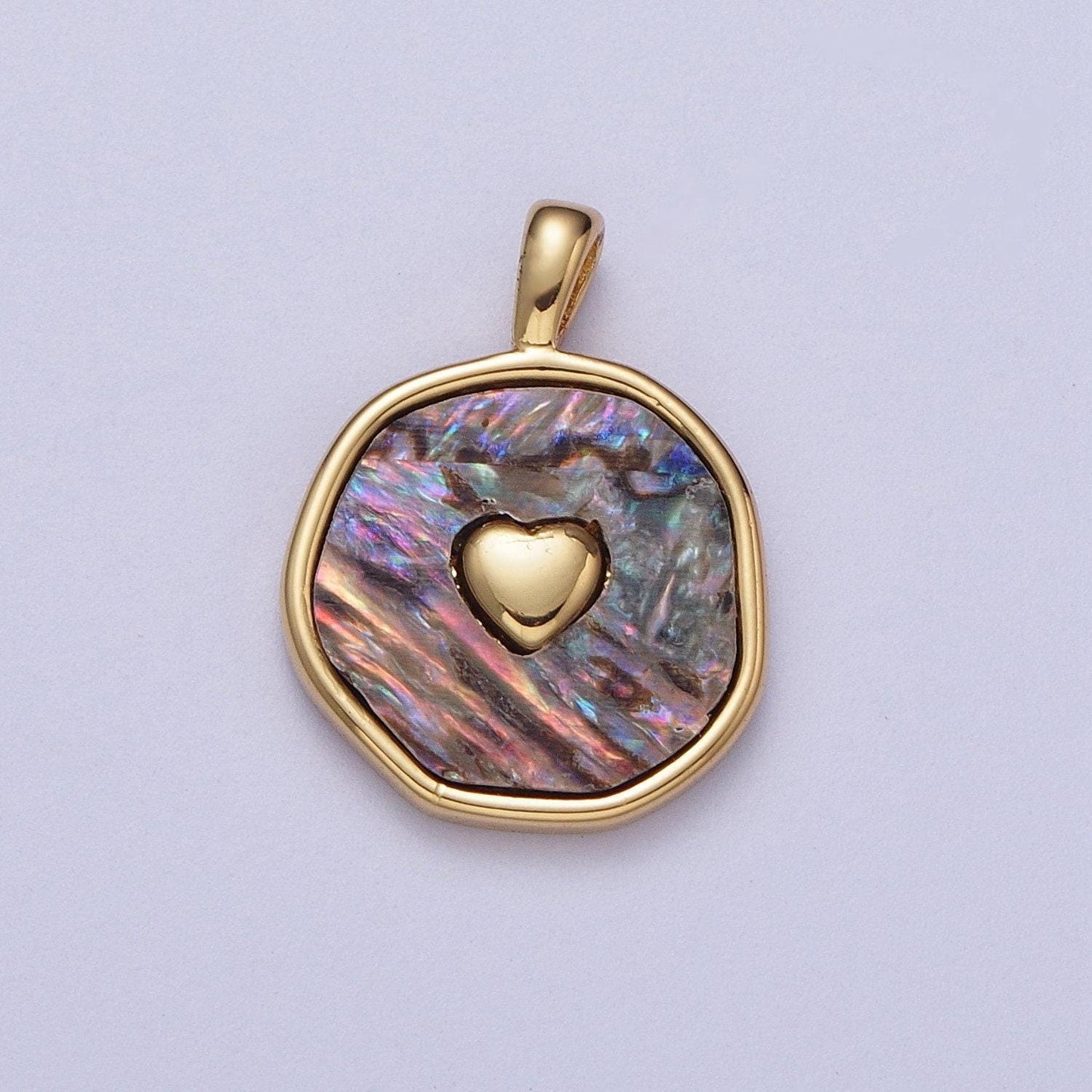 24k gold filled cross heart pearl, abalone round charm pendant for minimalist jewelry | i430 i546