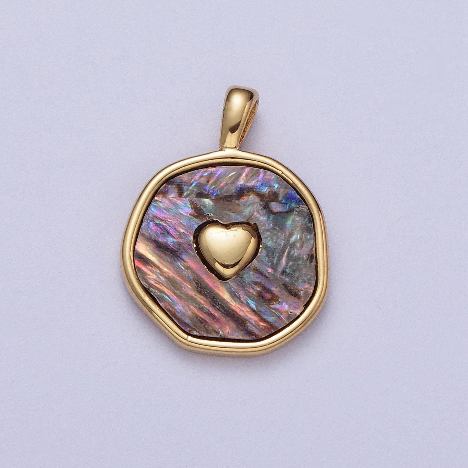 24k gold filled cross heart pearl, abalone round charm pendant for minimalist jewelry | i430 i546
