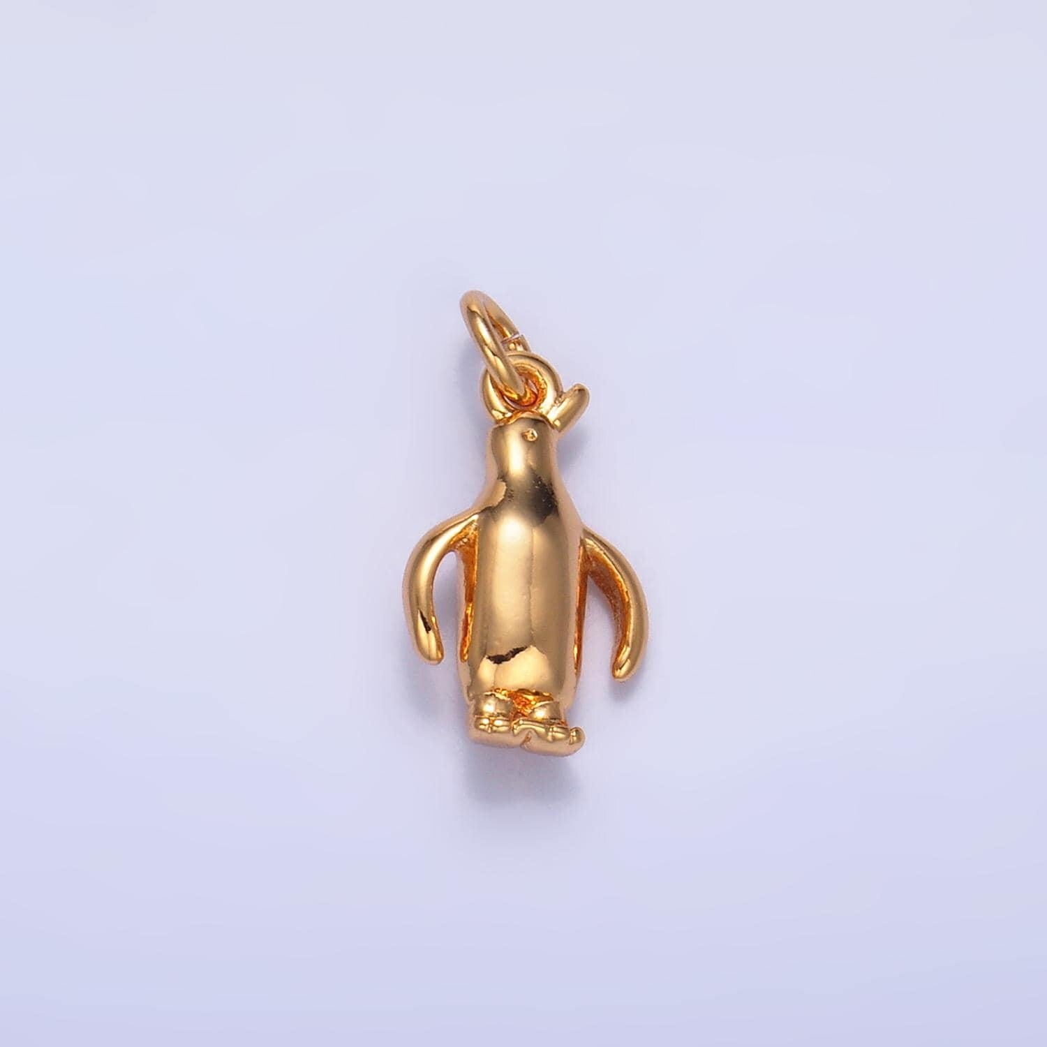 Tiny penguin charm pendant alaska charm necklace bracelet earring charms, animal lover kids jewelry gold filled w389