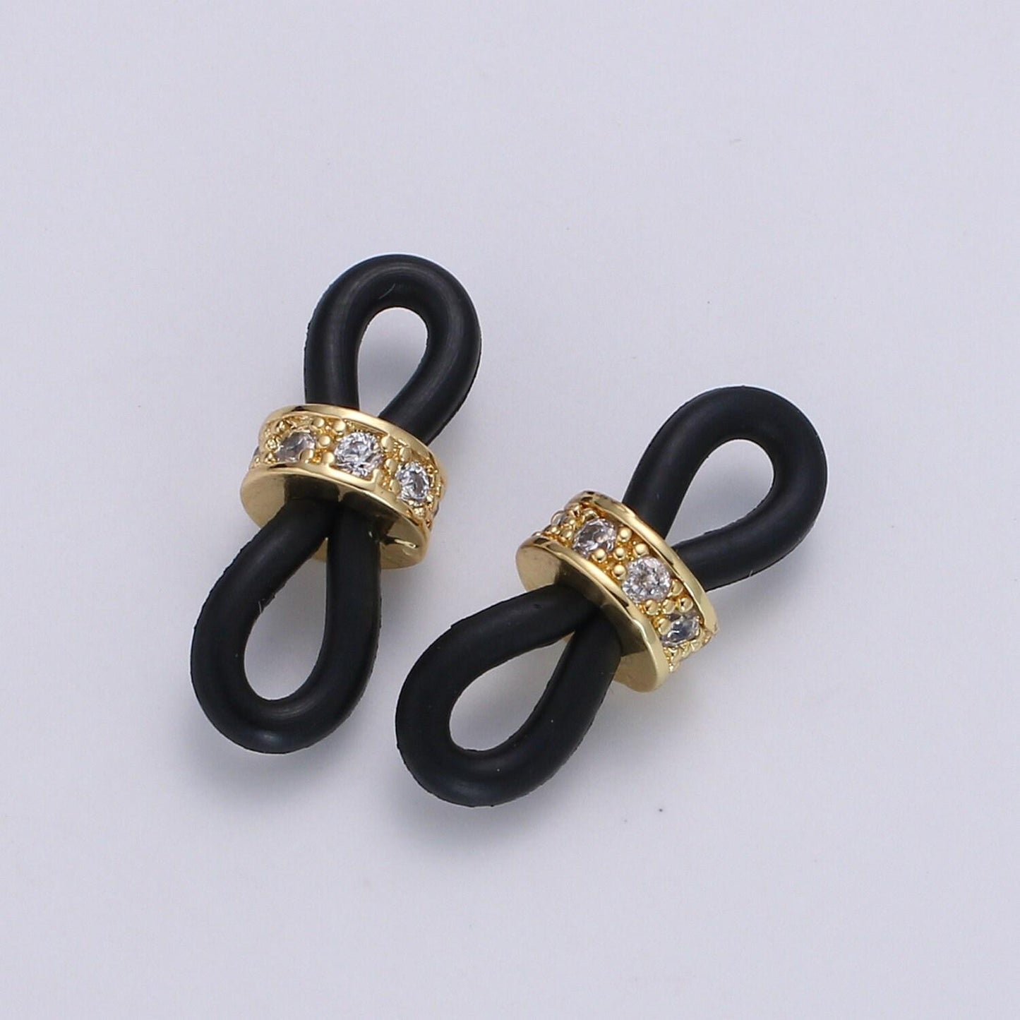 1 pair cubic pave 24k gold with silicon connector whitegold with silicon eyeglasses holder connector for craft supply. l194-l197