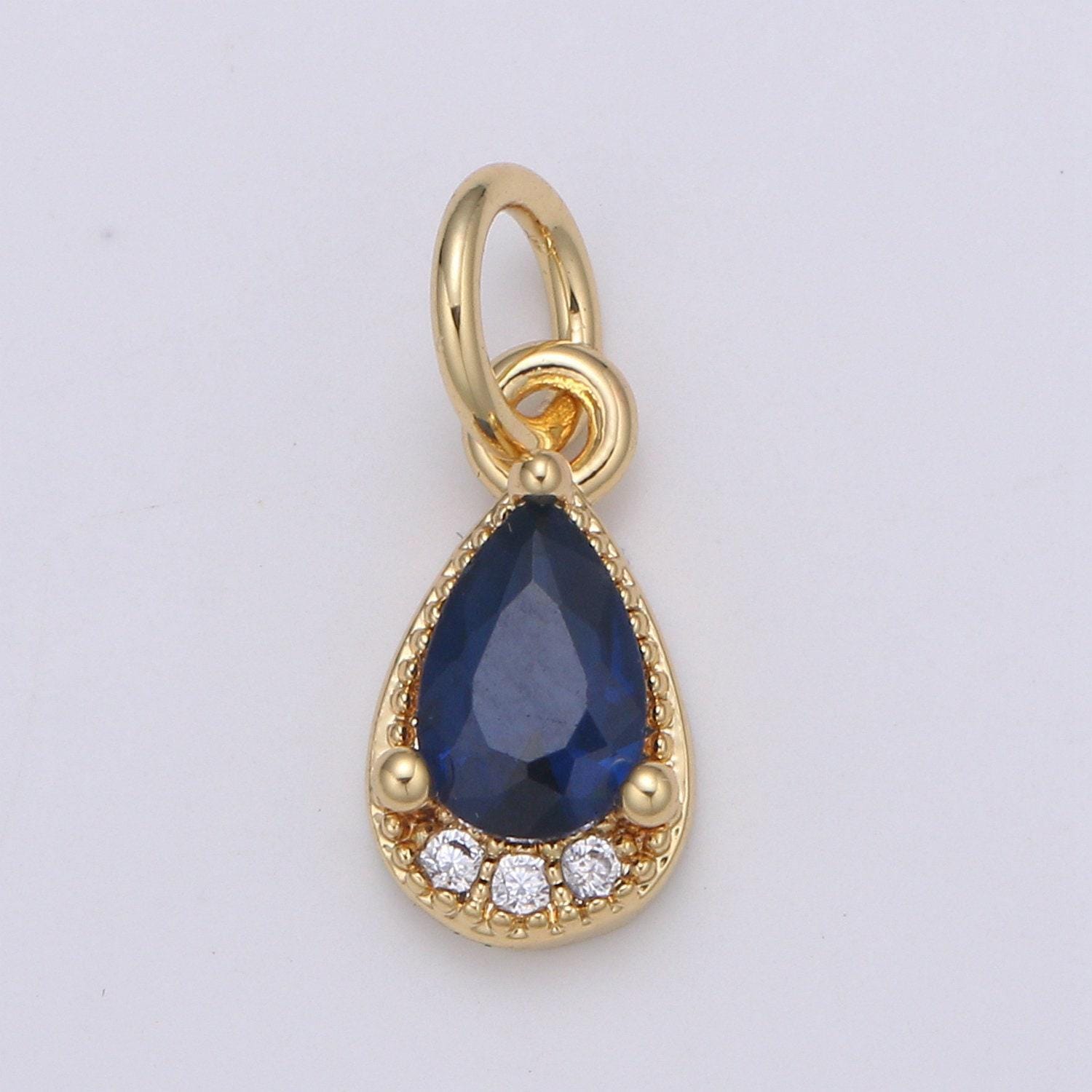 Multi color cubic zirconia:blue,clear,red, 24k gold solitaire cz pendant,large diamond pear cut cubic stone pendant | e-079~e-081