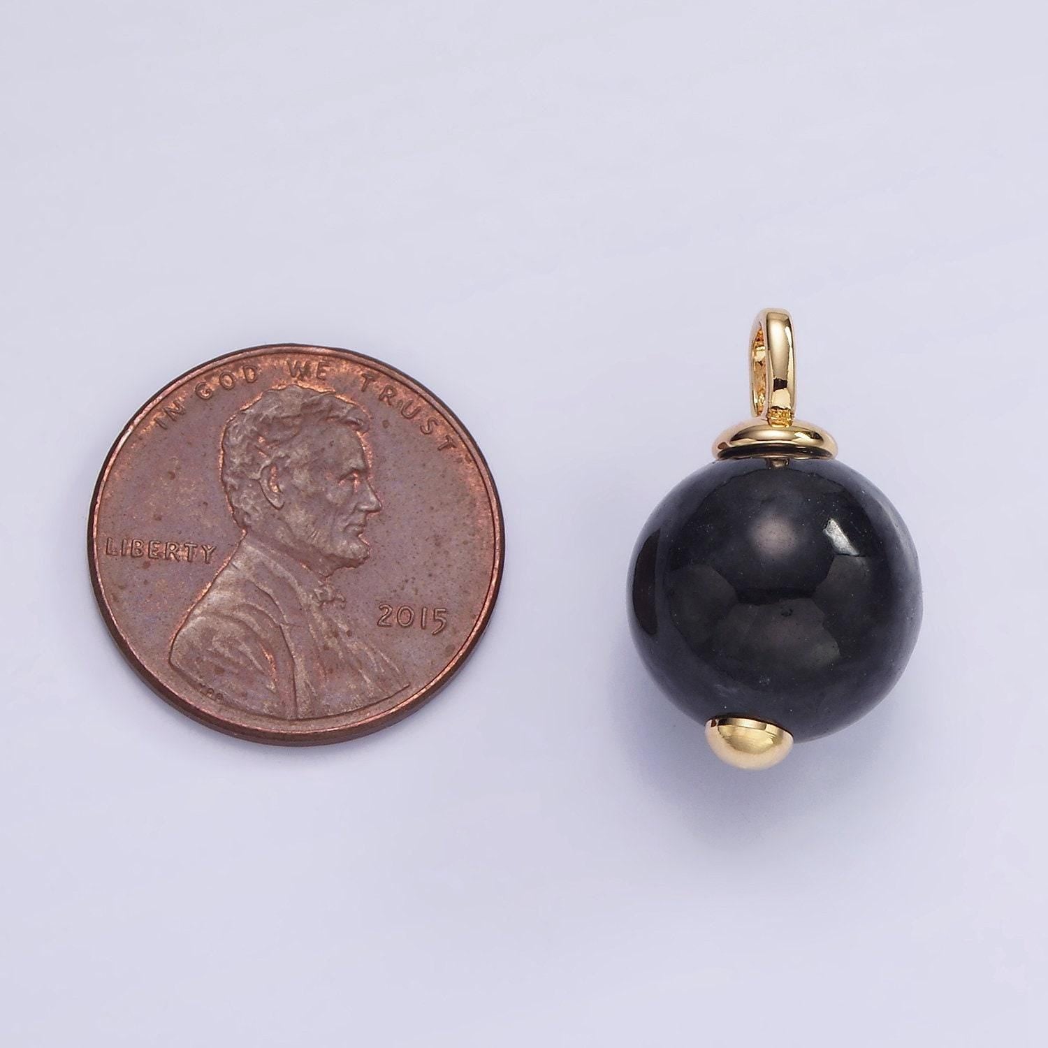 14k gold filled black onyx gemstone round drop pendant | ah-140