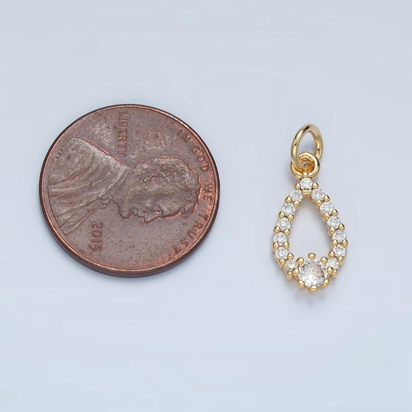 Open teardrop micro paved cz gold filled charm | e-684
