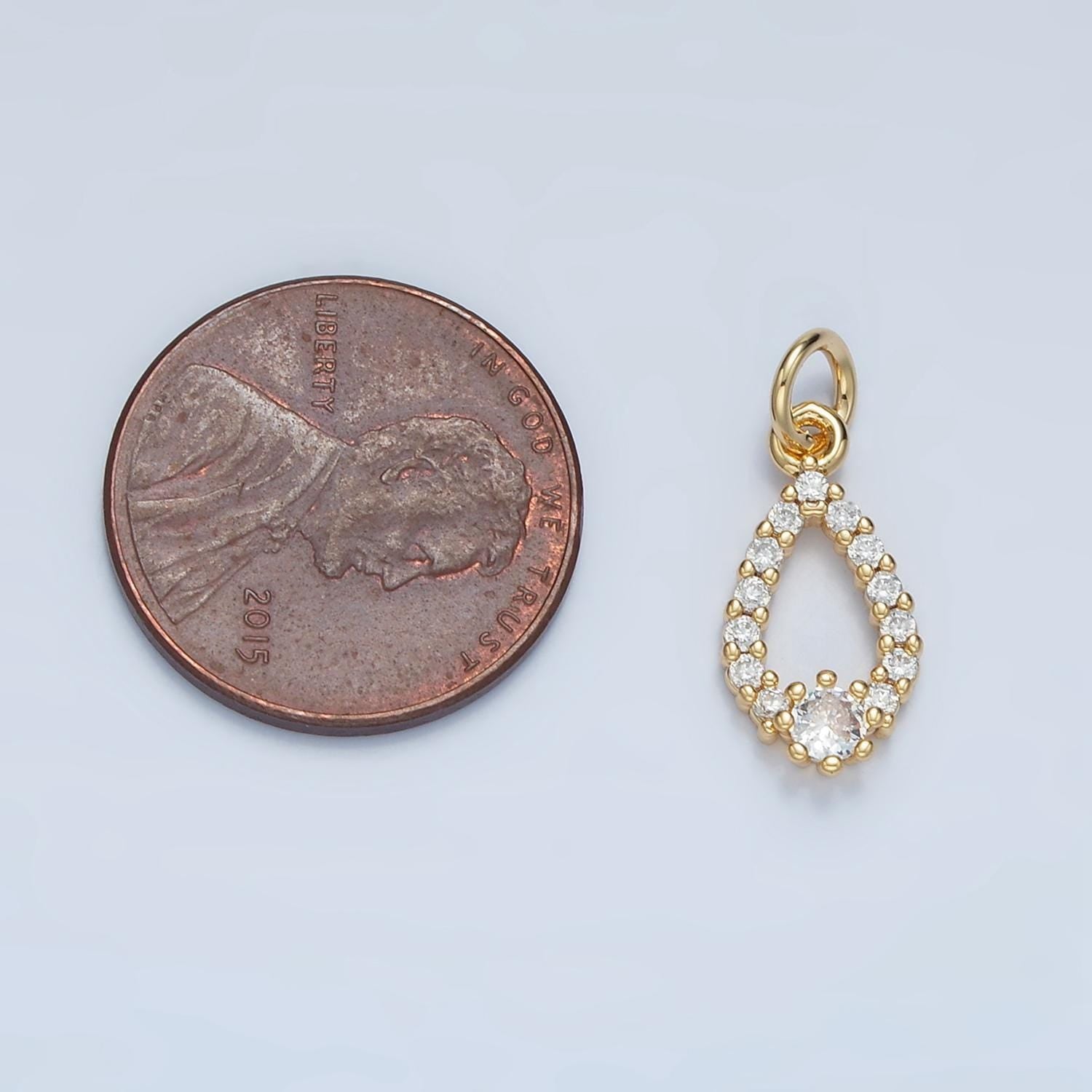Open teardrop micro paved cz gold filled charm | e-684