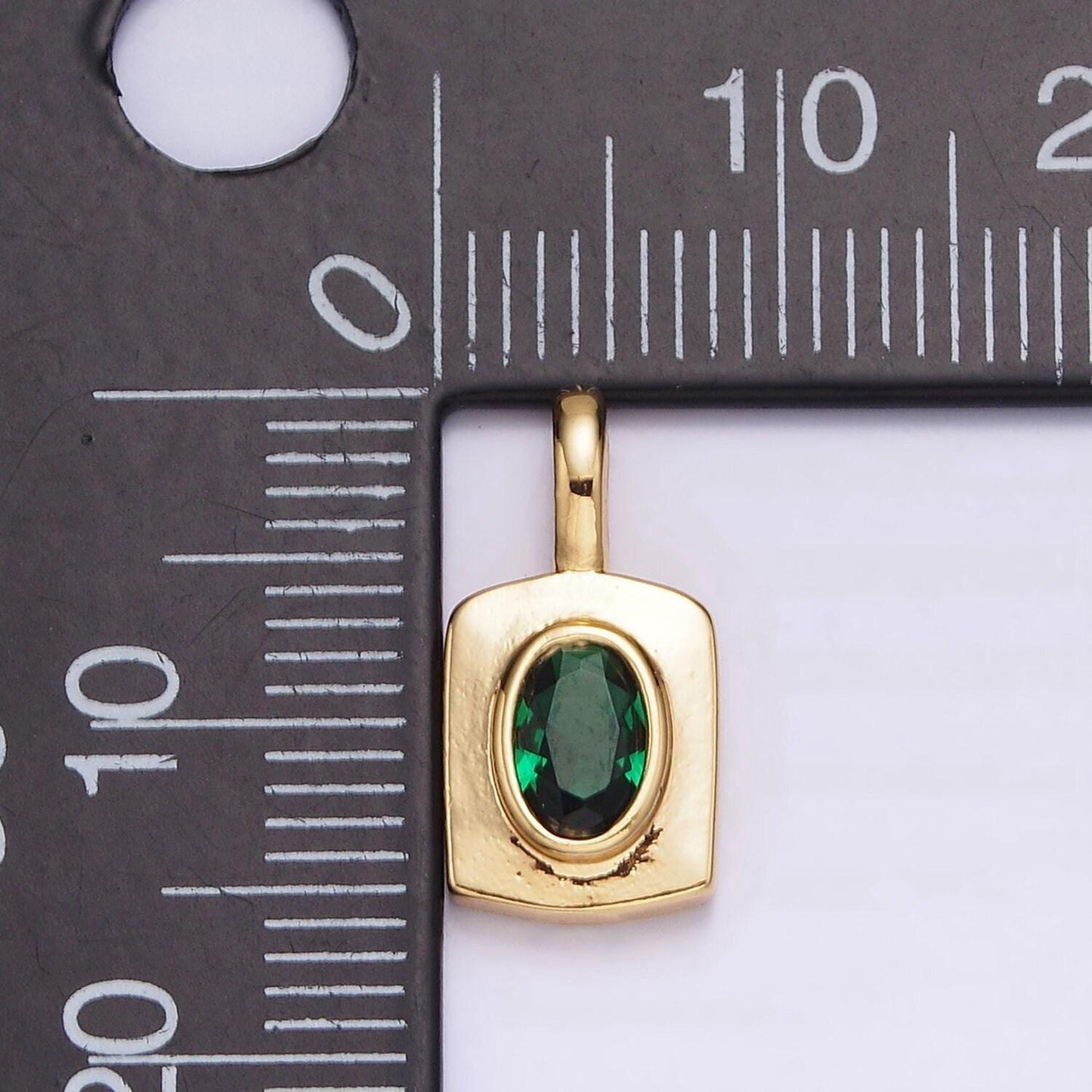 24k gold filled green cz oval rectangular tag pendant | aa580