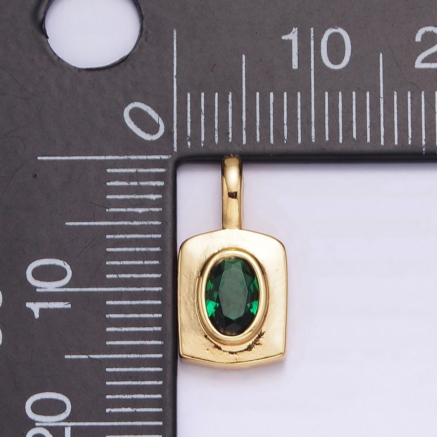 24k gold filled green cz oval rectangular tag pendant | aa580