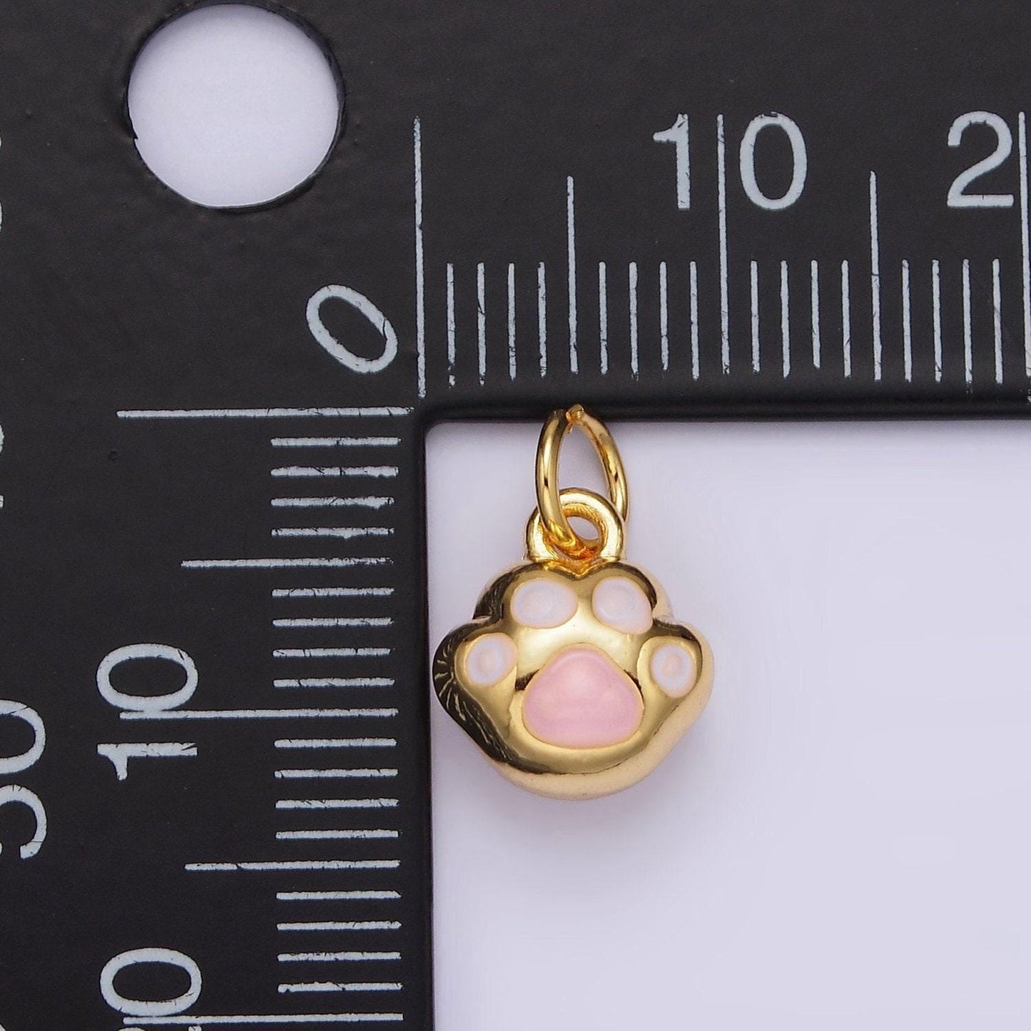 14k gold filled pink enamel puffed animal pet pawprint add-on charm | ag408