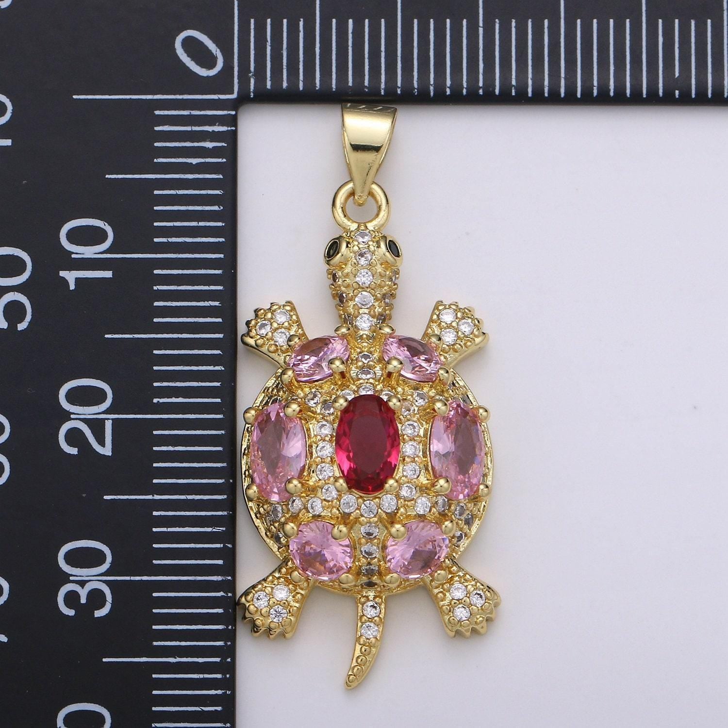 Red tortoise gold micro pave charm, cubic zirconia turtle pendant charm, dainty charm for diy jewelry, 24k gold filled, fpdgf-2093