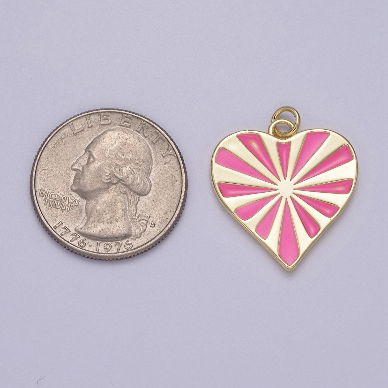 14k gold fill enamel heart shaped pendant, heart radiant pink charm necklace diy jewelry accessories w-180