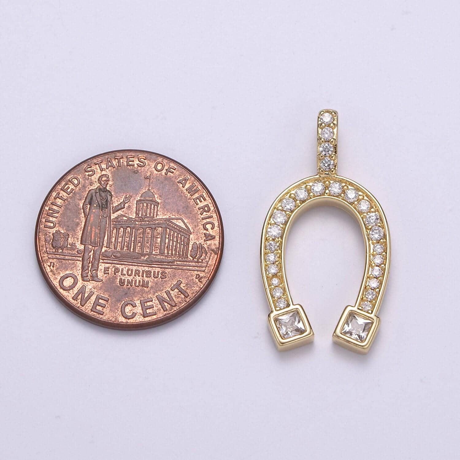 Gold filled horse shoe pendant- dainty cz pave lucky charm cubic horseshoe charm - for necklace bracelet earring component n-534, n-535