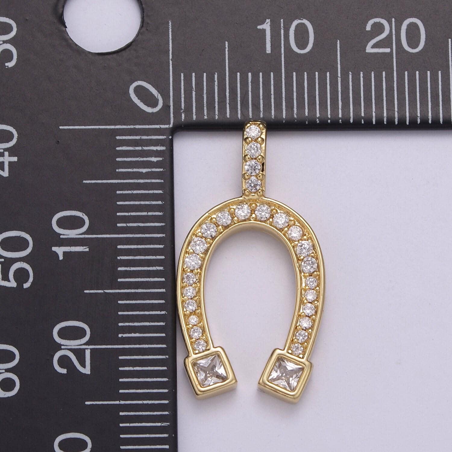 Gold filled horse shoe pendant- dainty cz pave lucky charm cubic horseshoe charm - for necklace bracelet earring component n-534, n-535