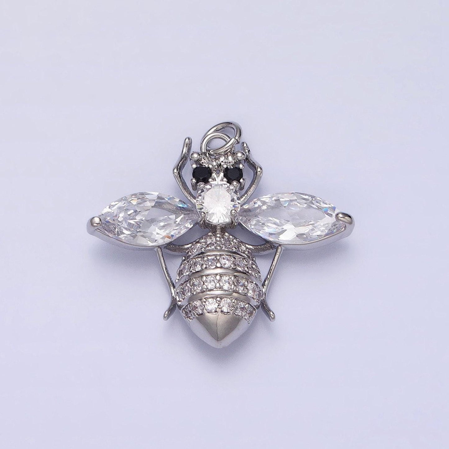 16k gold filled black-eyed bumble queen bee marquise micro paved cz charm in gold & silver fly insect | ac1231 ac1232