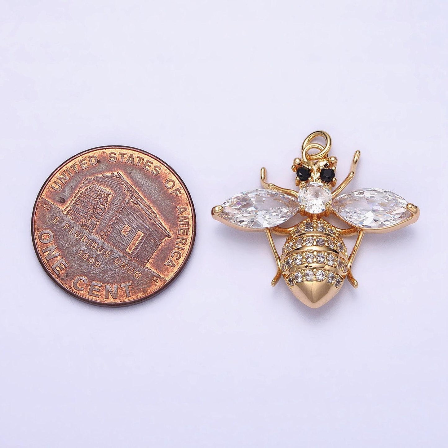 16k gold filled black-eyed bumble queen bee marquise micro paved cz charm in gold & silver fly insect | ac1231 ac1232