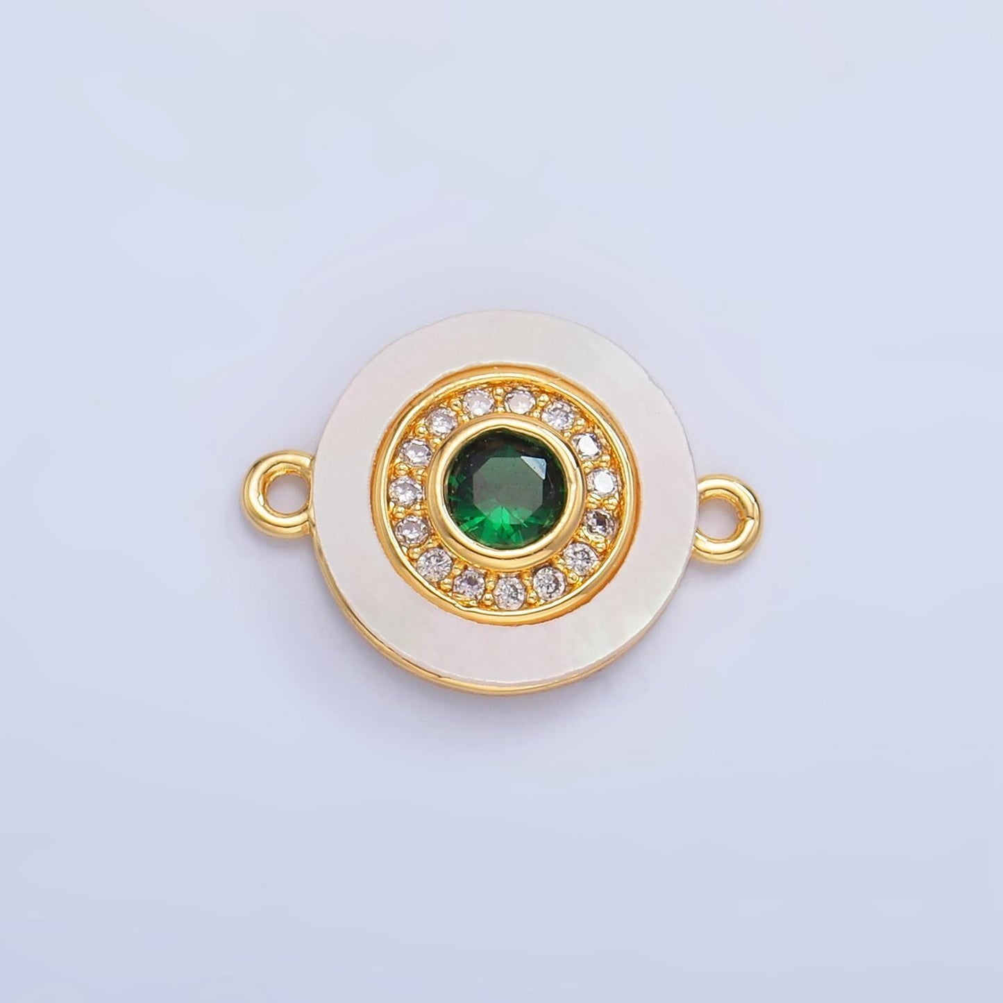 Colorful cz evil eye freshwater pearl gold bezel charm connector, evil eye round shaped gold filled double bail link connector | f823