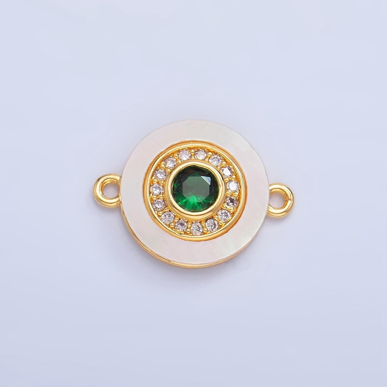 Colorful cz evil eye freshwater pearl gold bezel charm connector, evil eye round shaped gold filled double bail link connector | f823