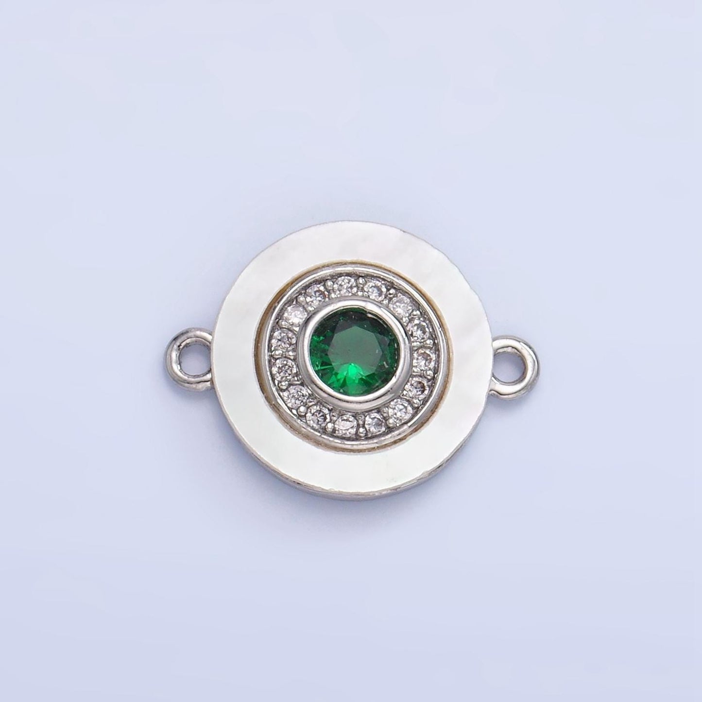 Colorful cz evil eye freshwater pearl gold bezel charm connector, evil eye round shaped gold filled double bail link connector | f823