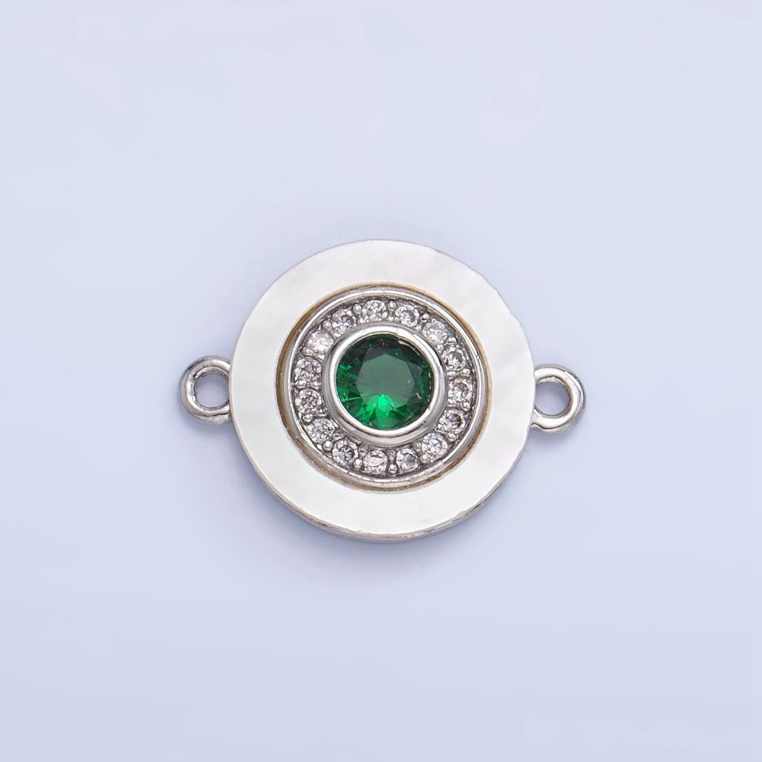 Colorful cz evil eye freshwater pearl gold bezel charm connector, evil eye round shaped gold filled double bail link connector | f823