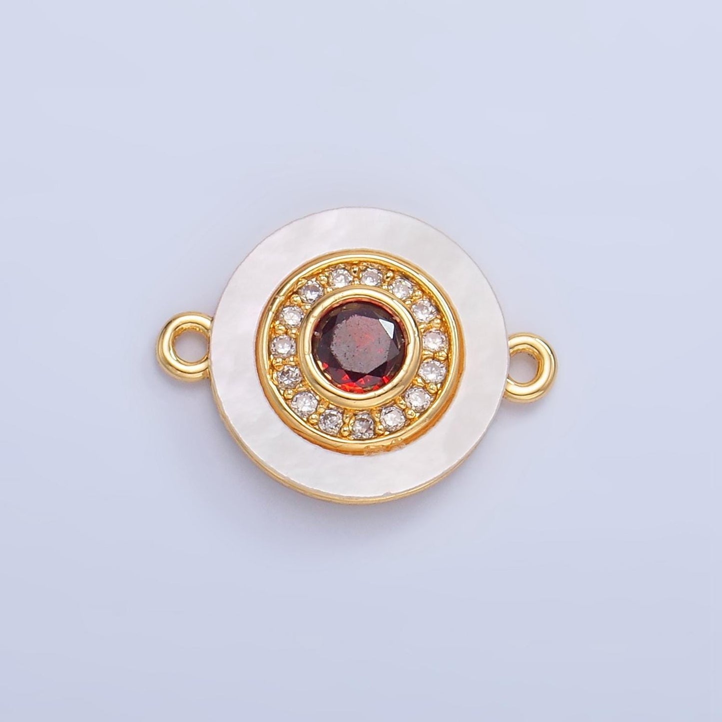 Colorful cz evil eye freshwater pearl gold bezel charm connector, evil eye round shaped gold filled double bail link connector | f823