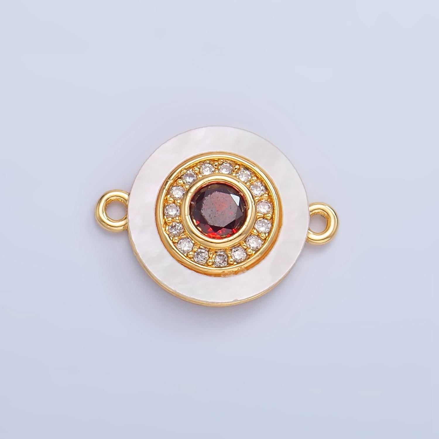Colorful cz evil eye freshwater pearl gold bezel charm connector, evil eye round shaped gold filled double bail link connector | f823