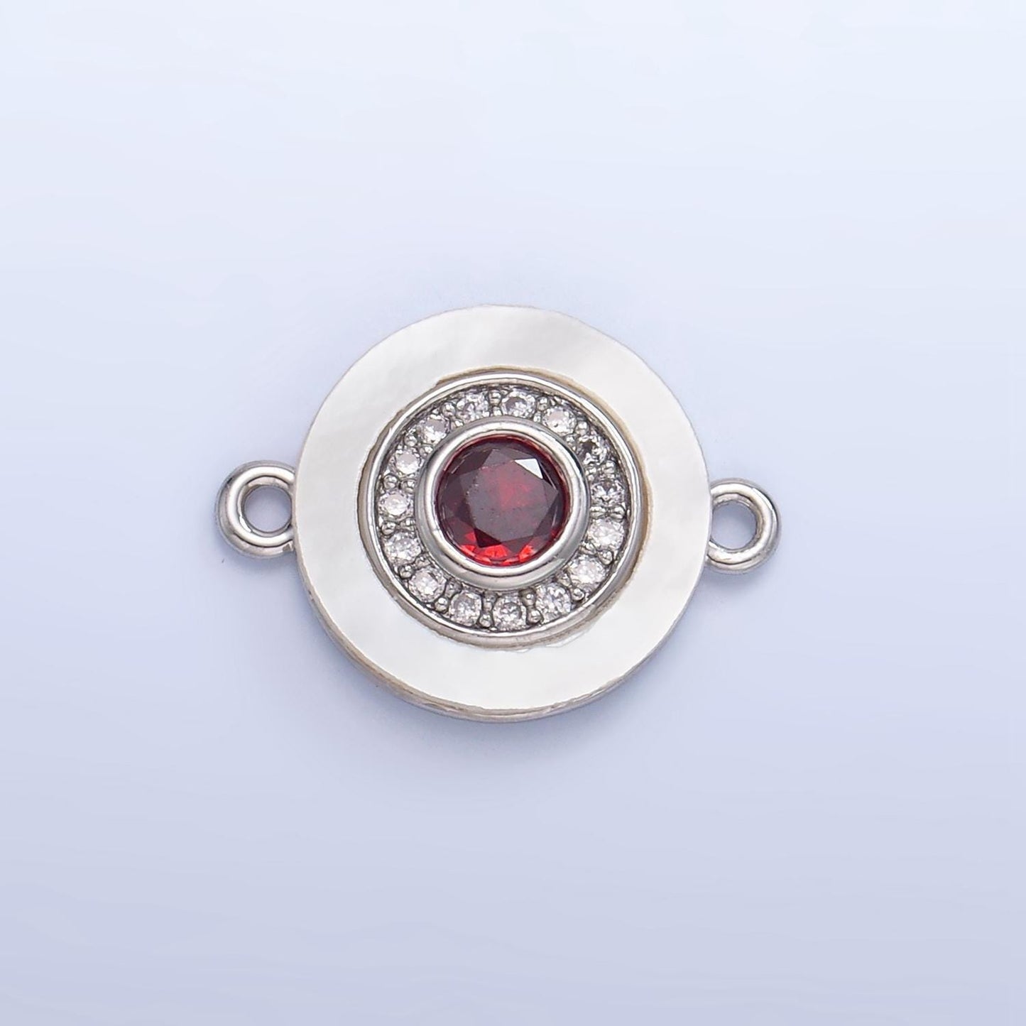 Colorful cz evil eye freshwater pearl gold bezel charm connector, evil eye round shaped gold filled double bail link connector | f823
