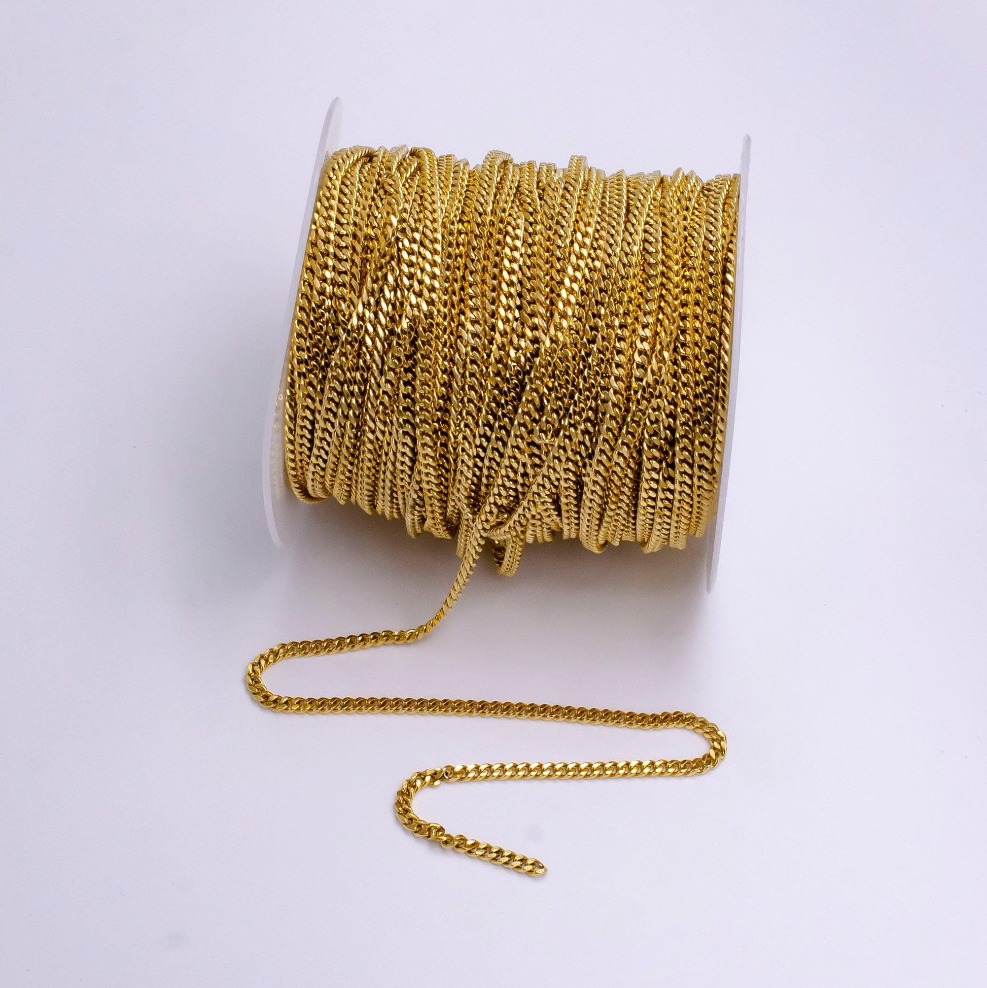 14k gold filled 3.2mm flat concave curb unfinished chain for jewelry making | roll-1416