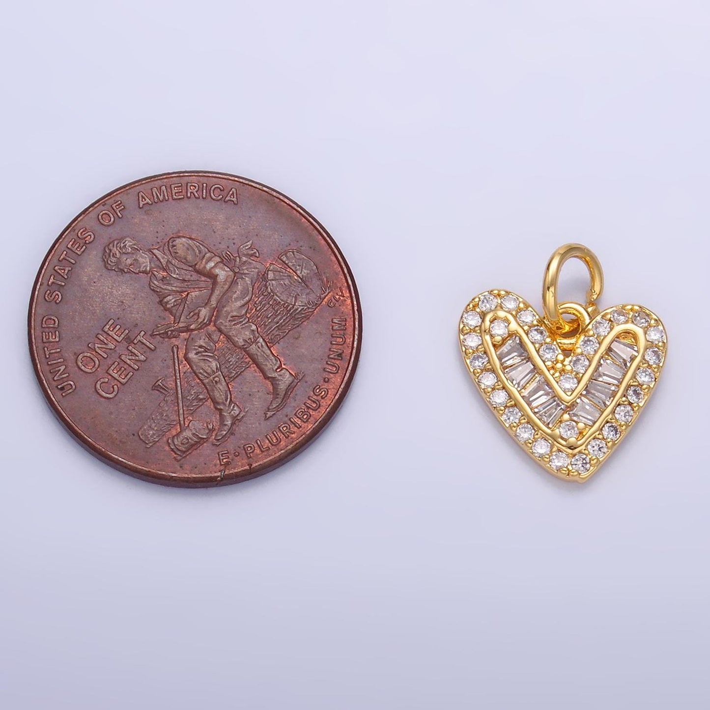 Mini 24K Gold Filled Micro Paved CZ Baguette Heart Charm in Gold & Silver | W446