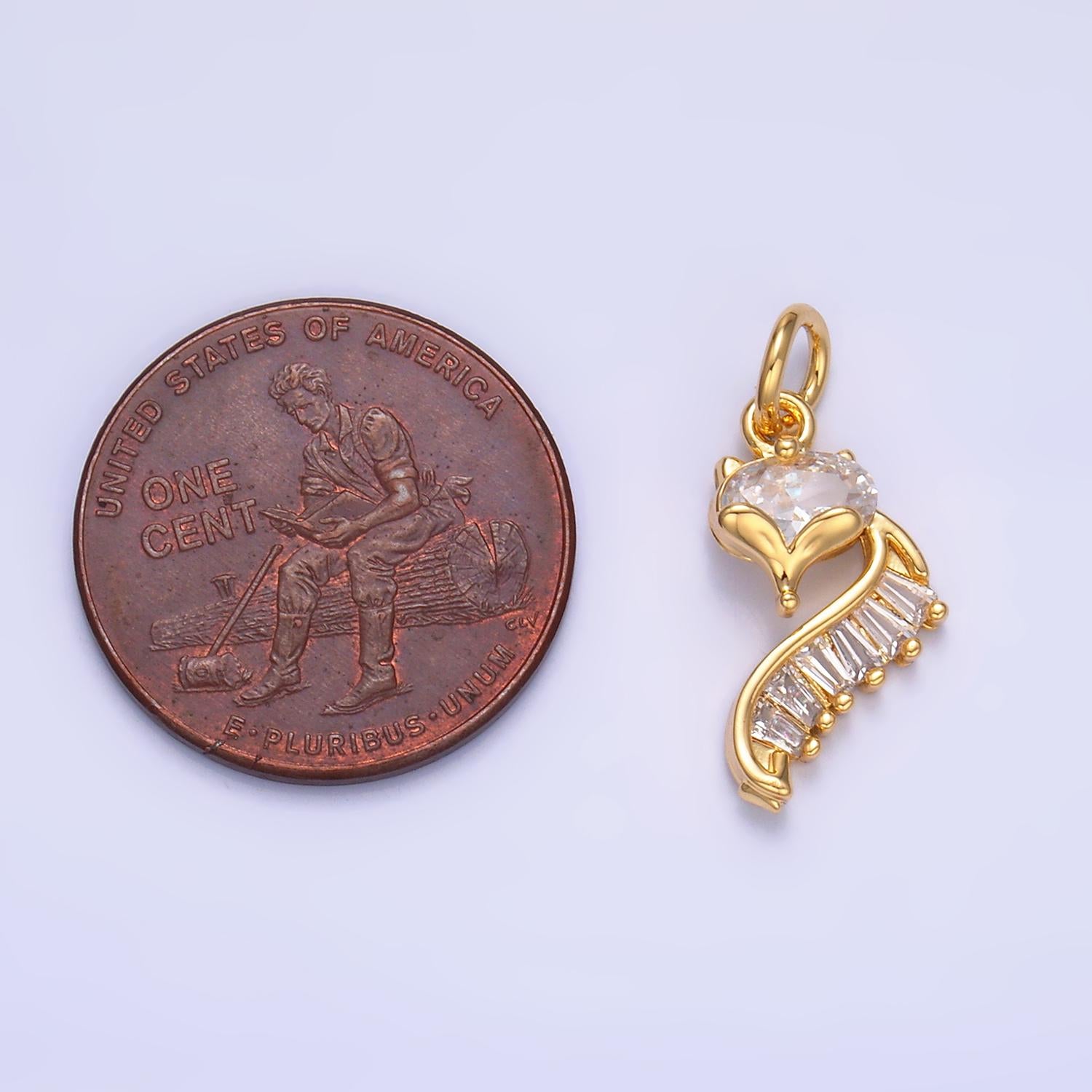 24K Gold Filled Fox Charm Wild Animal Baguette CZ Curve Silhouette Charm in Gold & Silver | w447