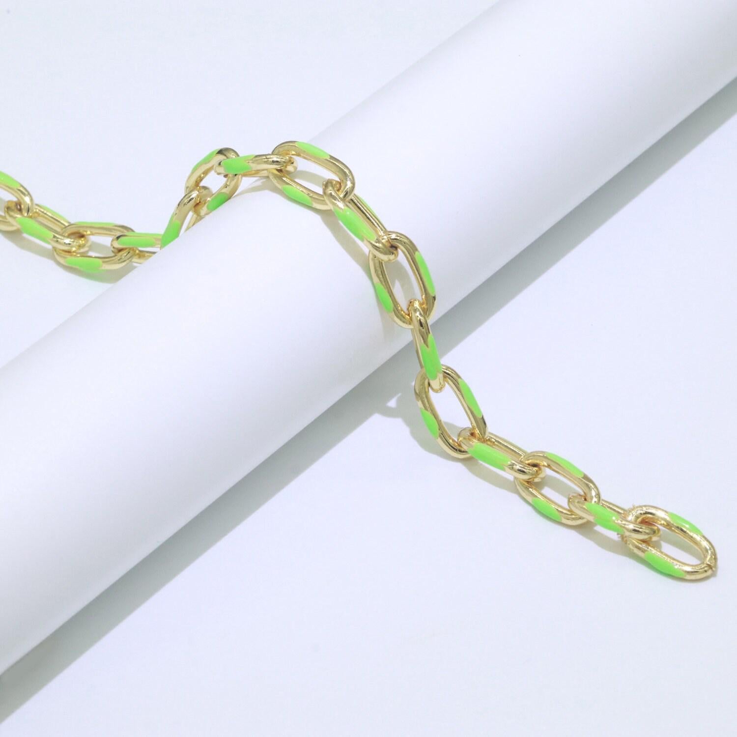Gold multi color enamel rolo cable paperclip chain by yard, link cable thick elongate chain, wholesale bulk roll chain jewelry 517- 521