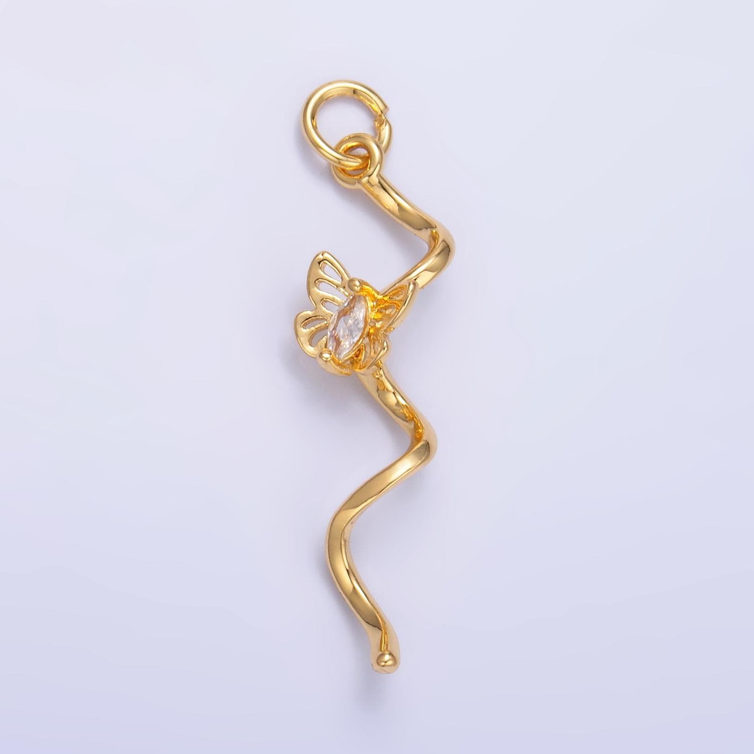 24K Gold Filled Marquise CZ Butterfly Curl Charm in Gold & Silver | W448