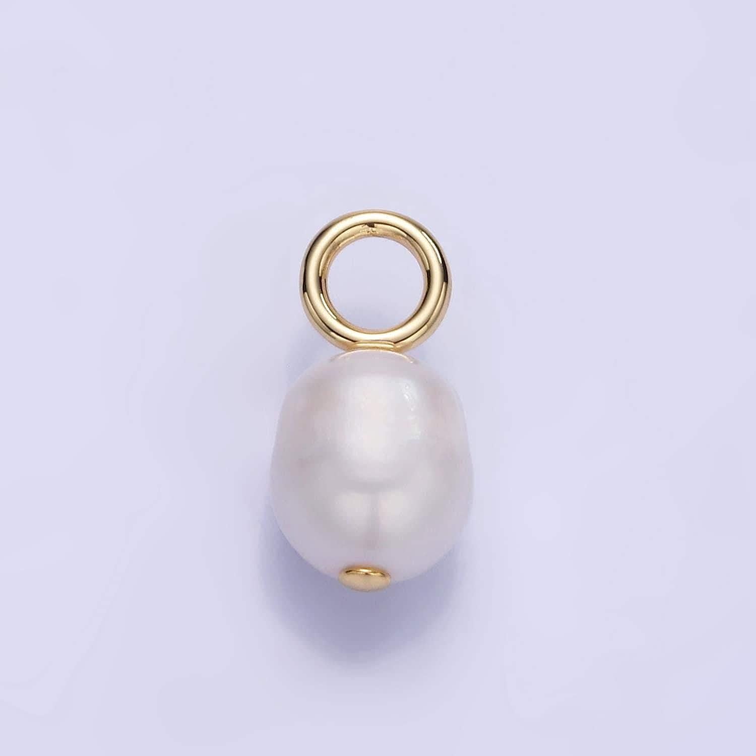 14k gold filled 18mm white freshwater pearl oval drop pendant | p-1725