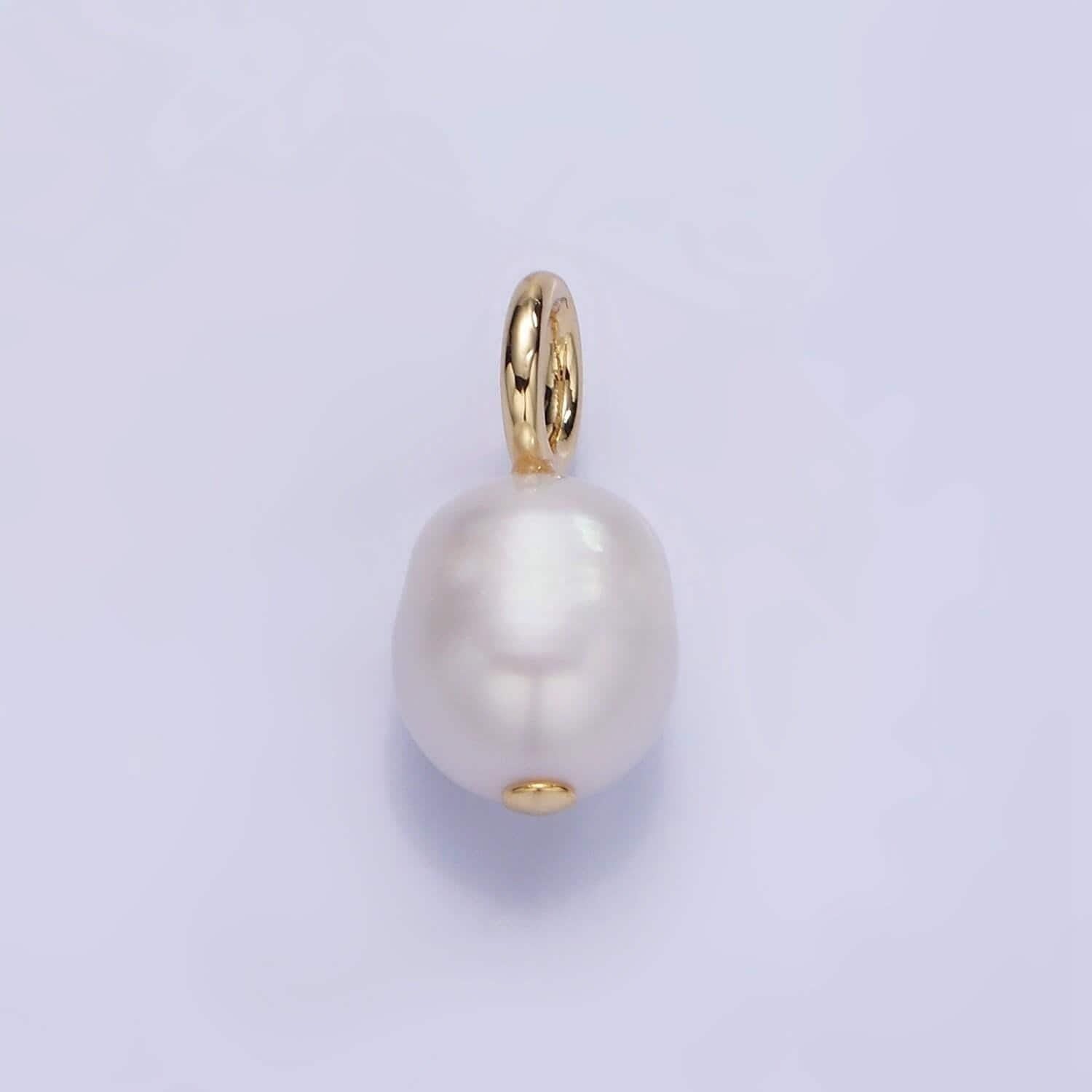 14k gold filled 18mm white freshwater pearl oval drop pendant | p-1725