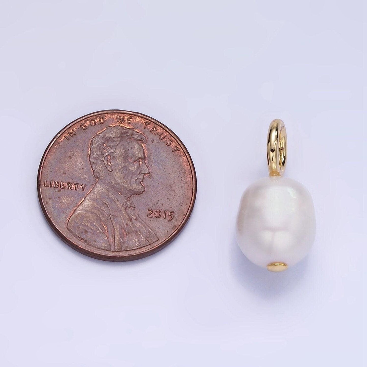 14k gold filled 18mm white freshwater pearl oval drop pendant | p-1725