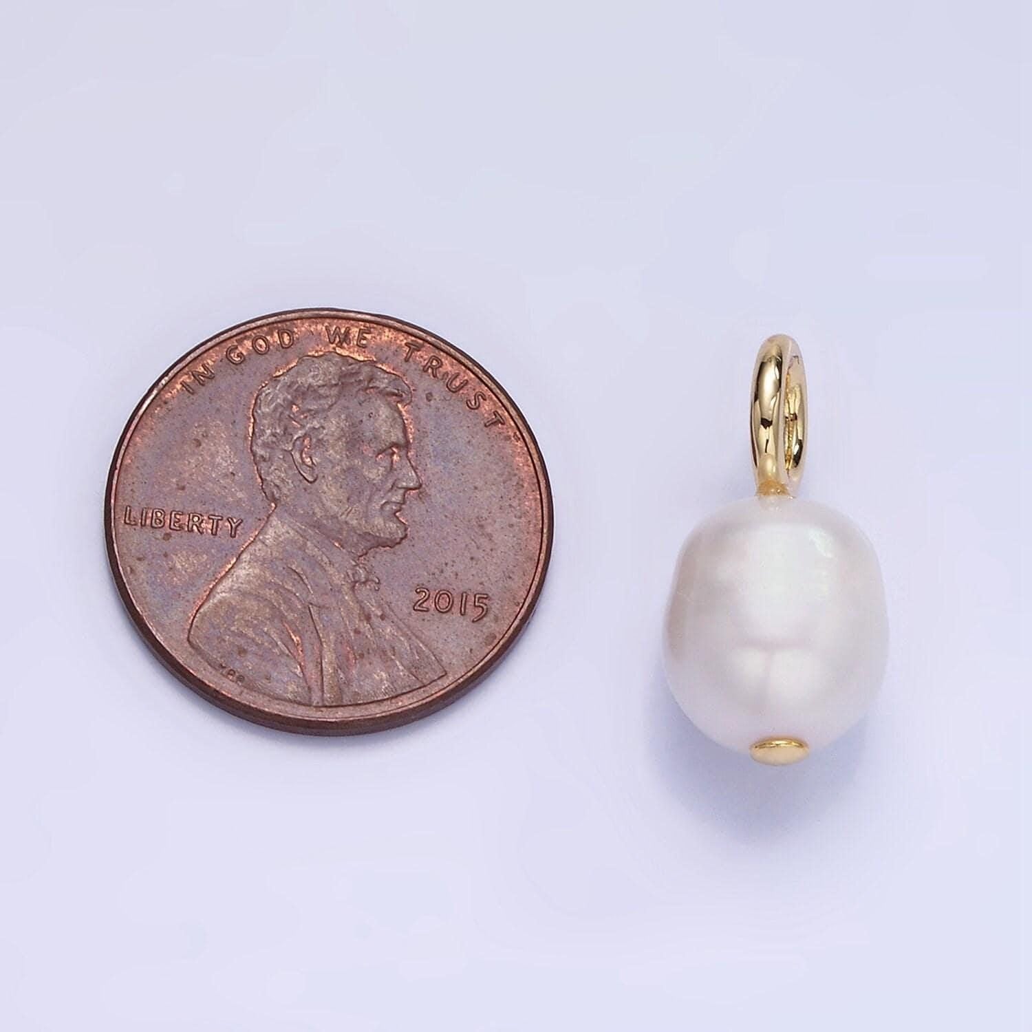 14k gold filled 18mm white freshwater pearl oval drop pendant | p-1725