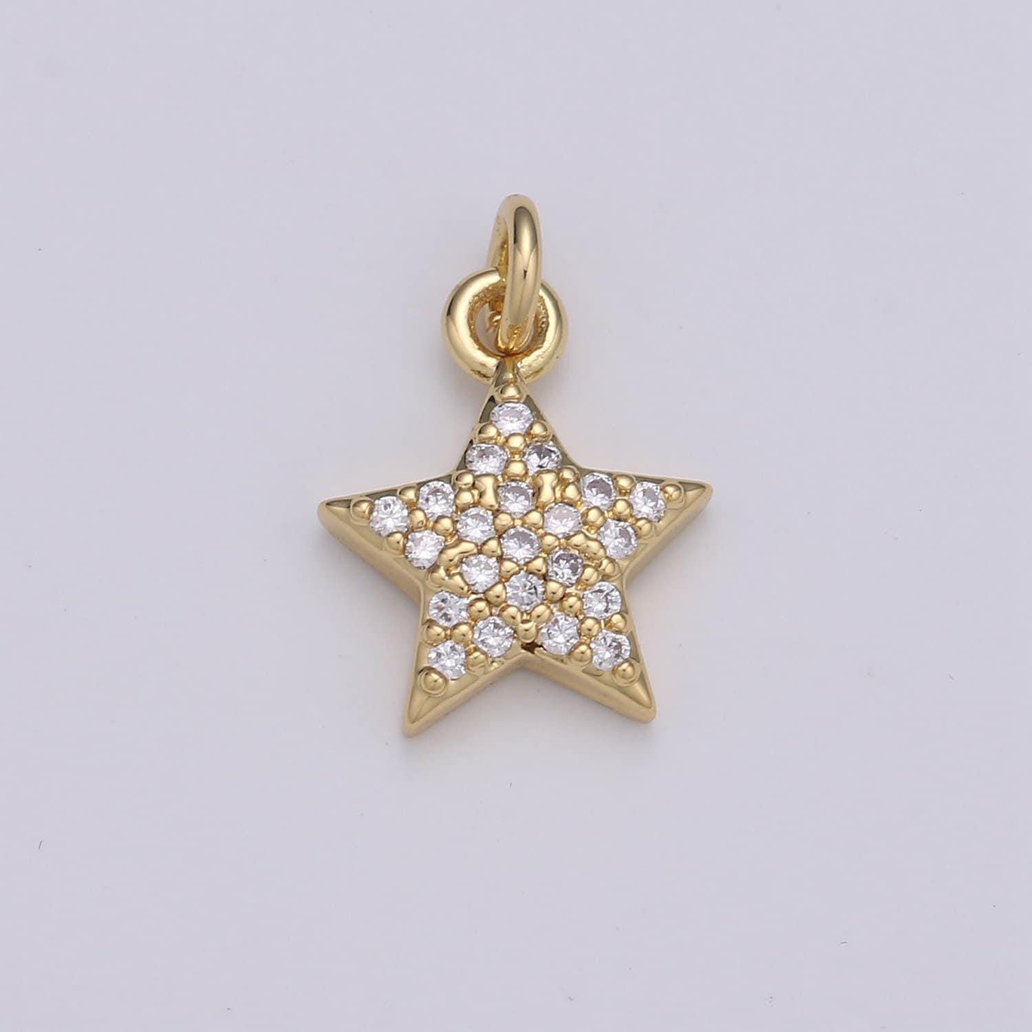10x10mm 24k gold star charms, cubic zirconia charms, micro pave charms, star pendant, cz celestial jewelry micro pave star charm, 1606