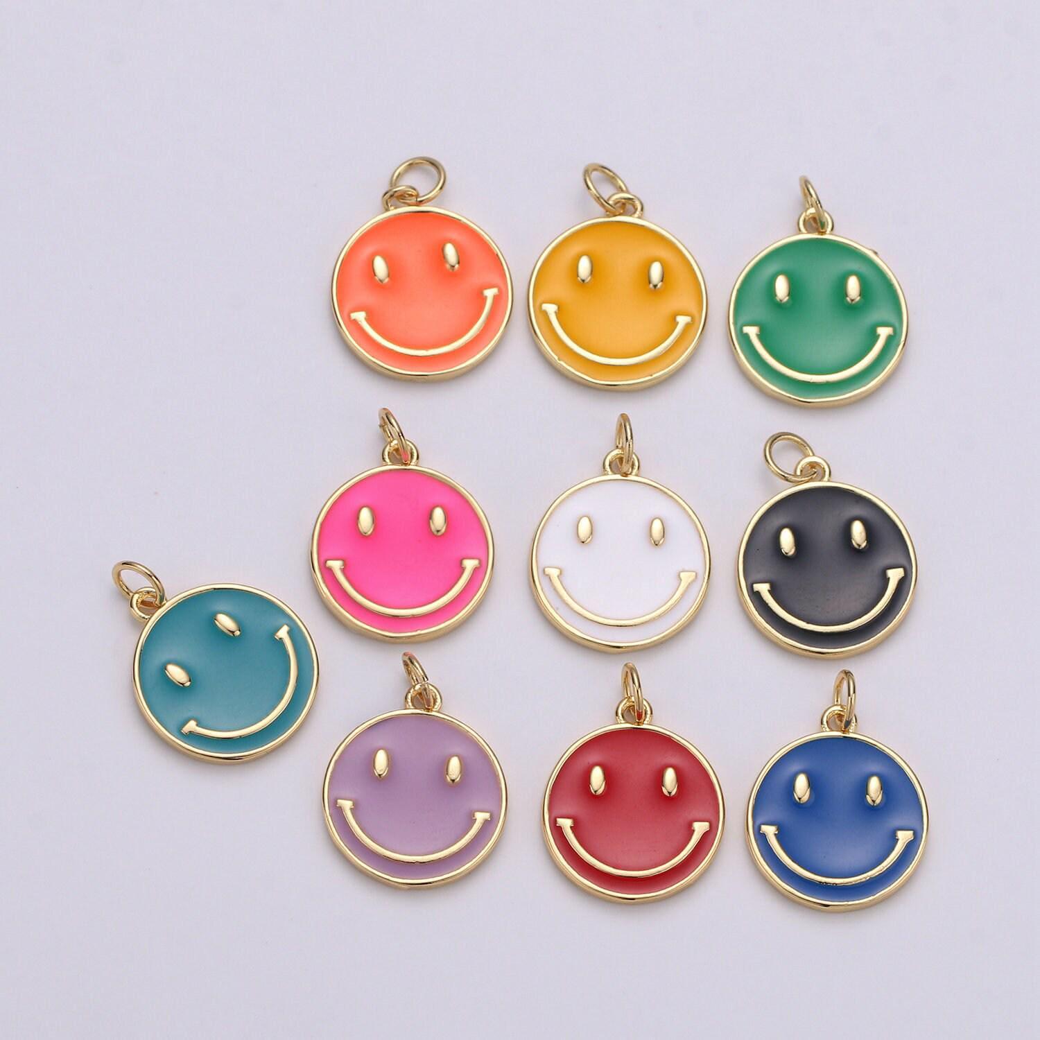 1pc enamel happy face charm, gold smile happy face charms,orange, green, pink, purple dainty smile charm, emoji charm, diy craft pendant