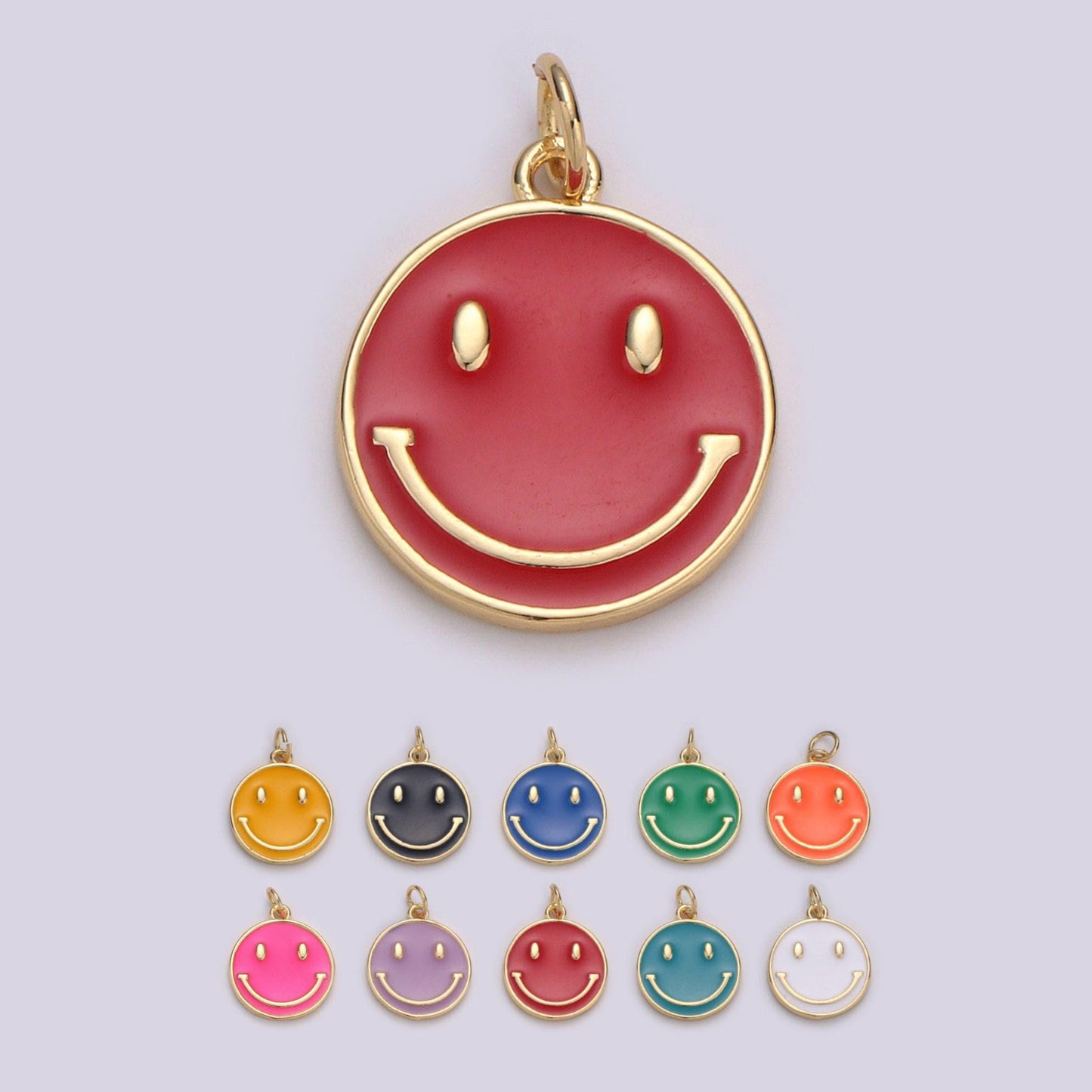 1pc enamel happy face charm, gold smile happy face charms,orange, green, pink, purple dainty smile charm, emoji charm, diy craft pendant