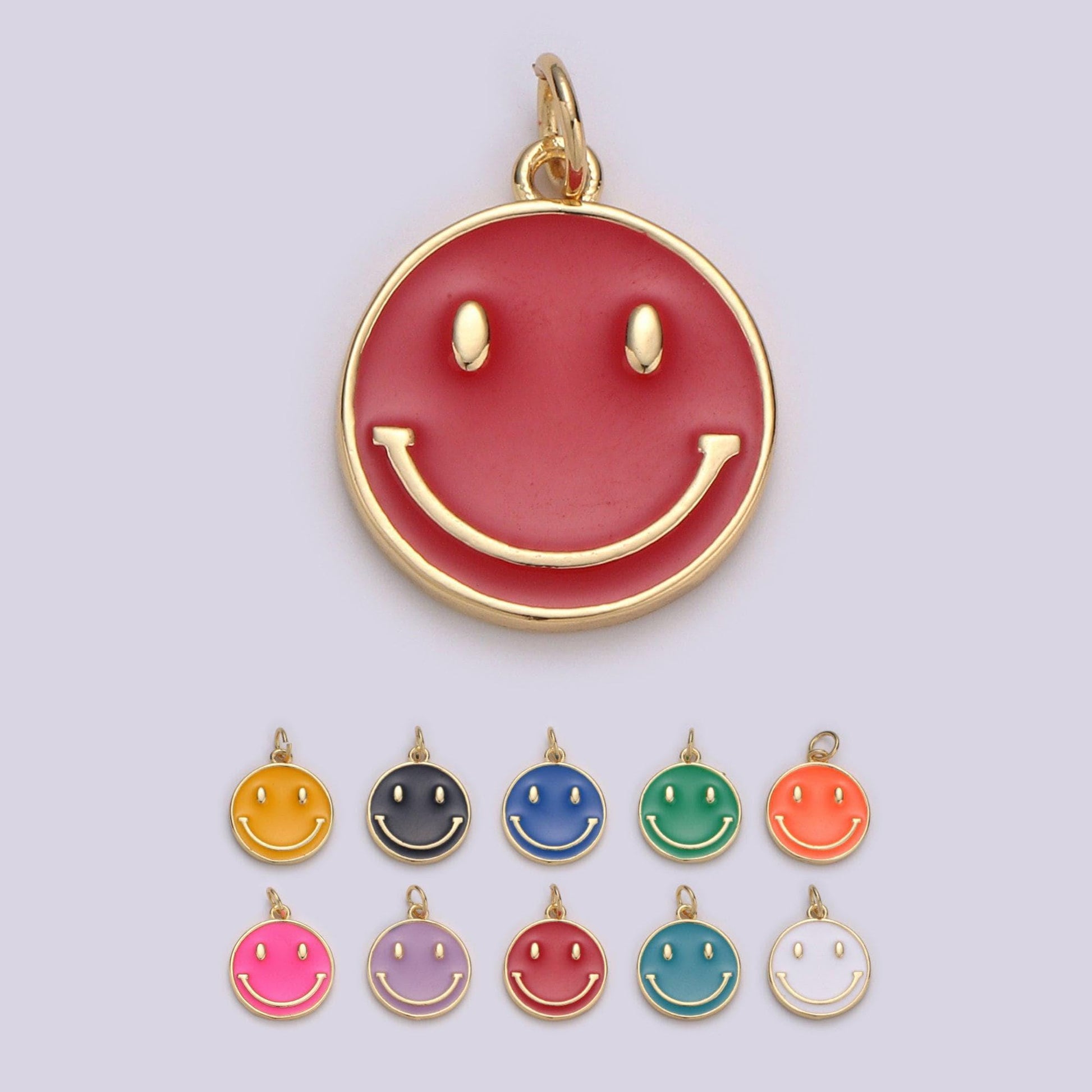 1pc enamel happy face charm, gold smile happy face charms,orange, green, pink, purple dainty smile charm, emoji charm, diy craft pendant