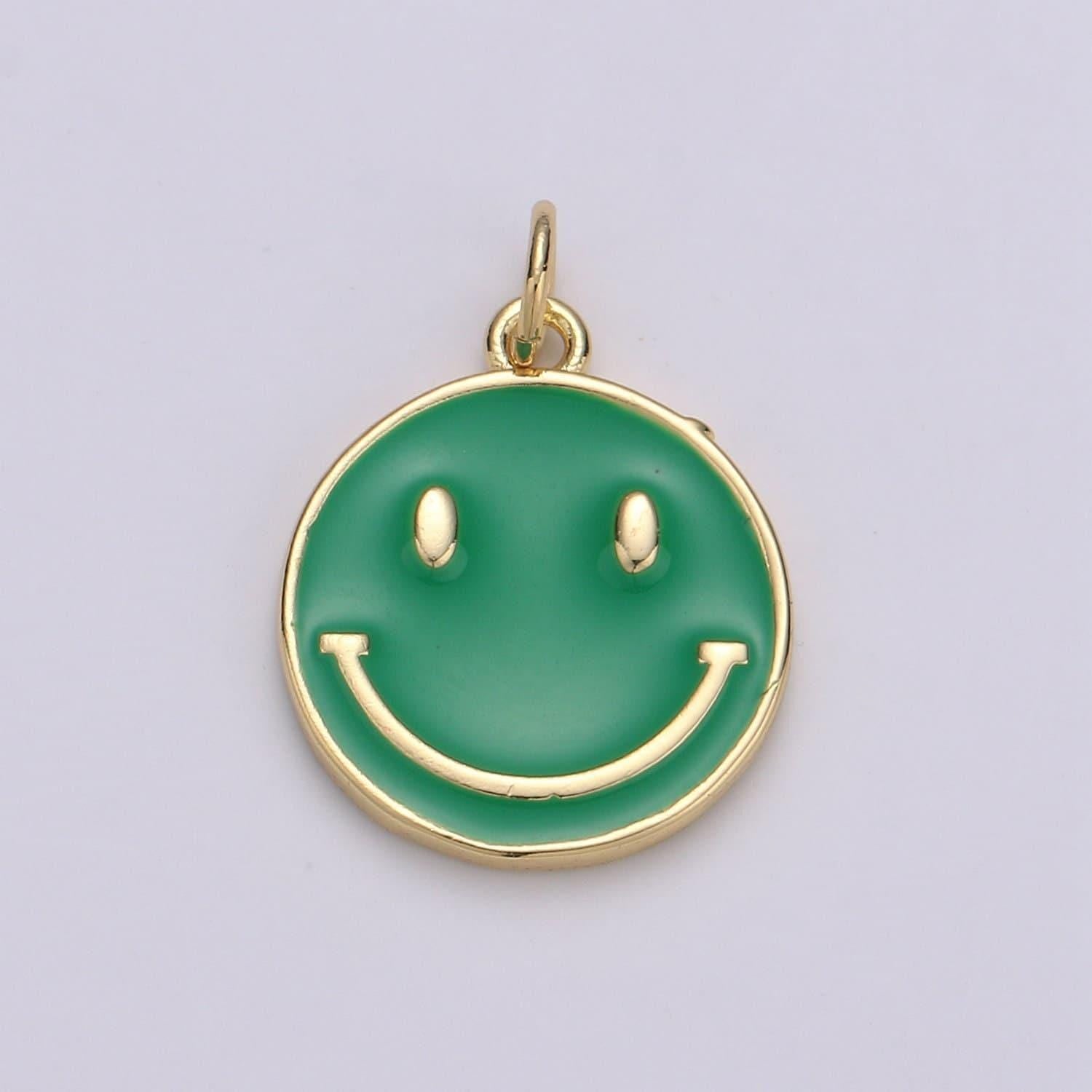1pc enamel happy face charm, gold smile happy face charms,orange, green, pink, purple dainty smile charm, emoji charm, diy craft pendant