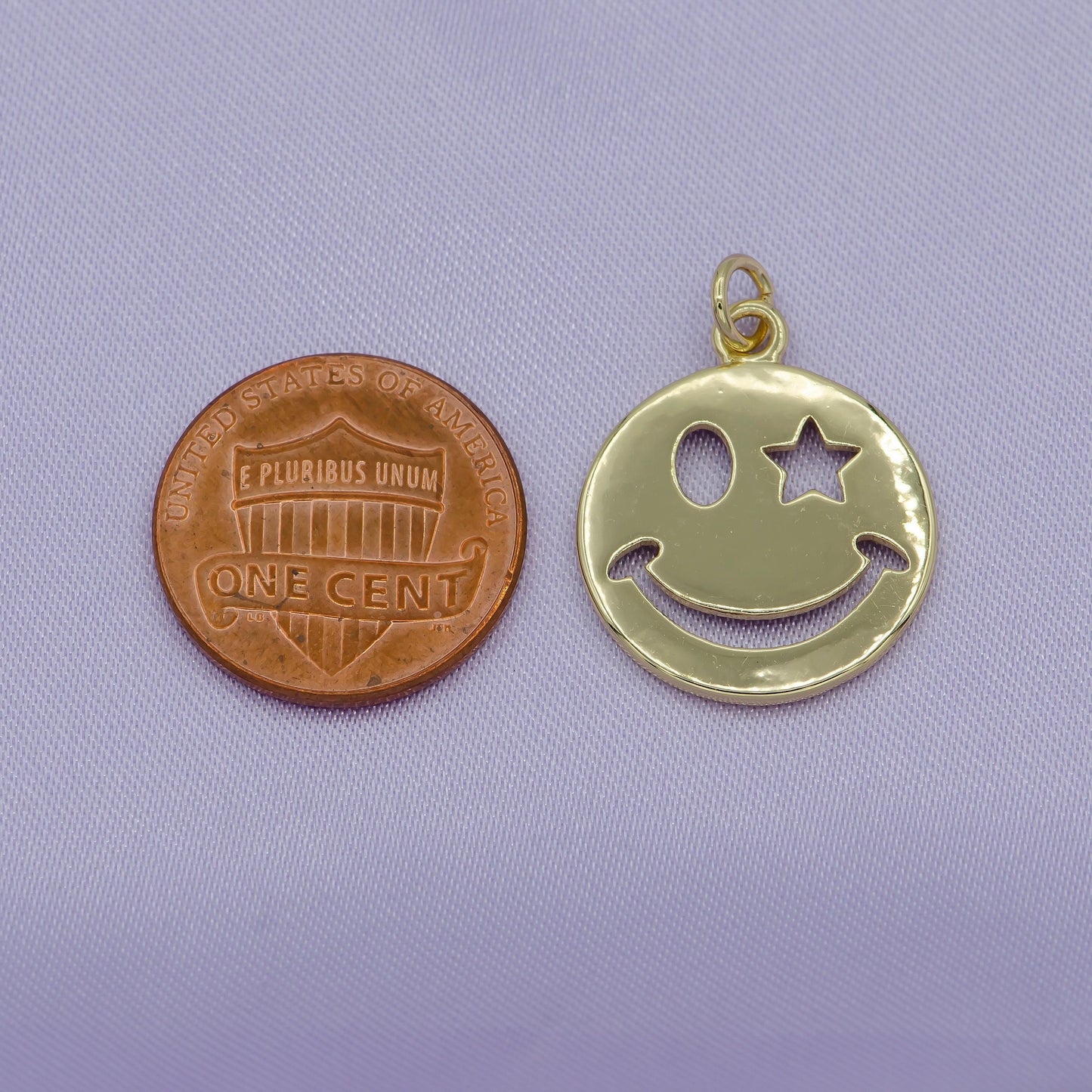 Dainty gold happy face charm, gold smile face charms, emoticon wink face in gold round charm, dainty smile charm summer trend jewelry