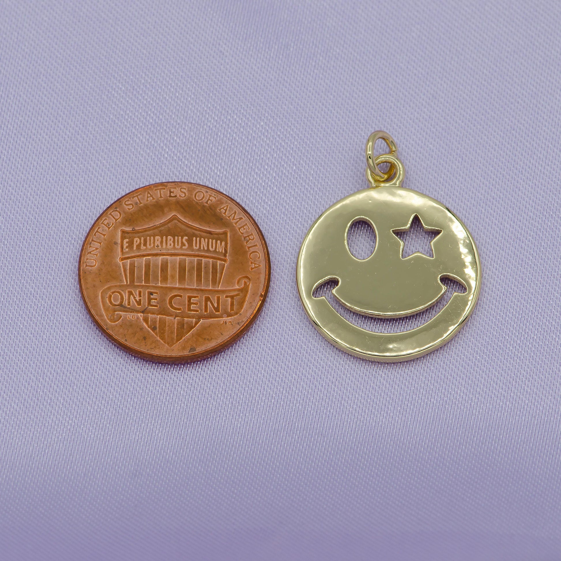 Dainty gold happy face charm, gold smile face charms, emoticon wink face in gold round charm, dainty smile charm summer trend jewelry